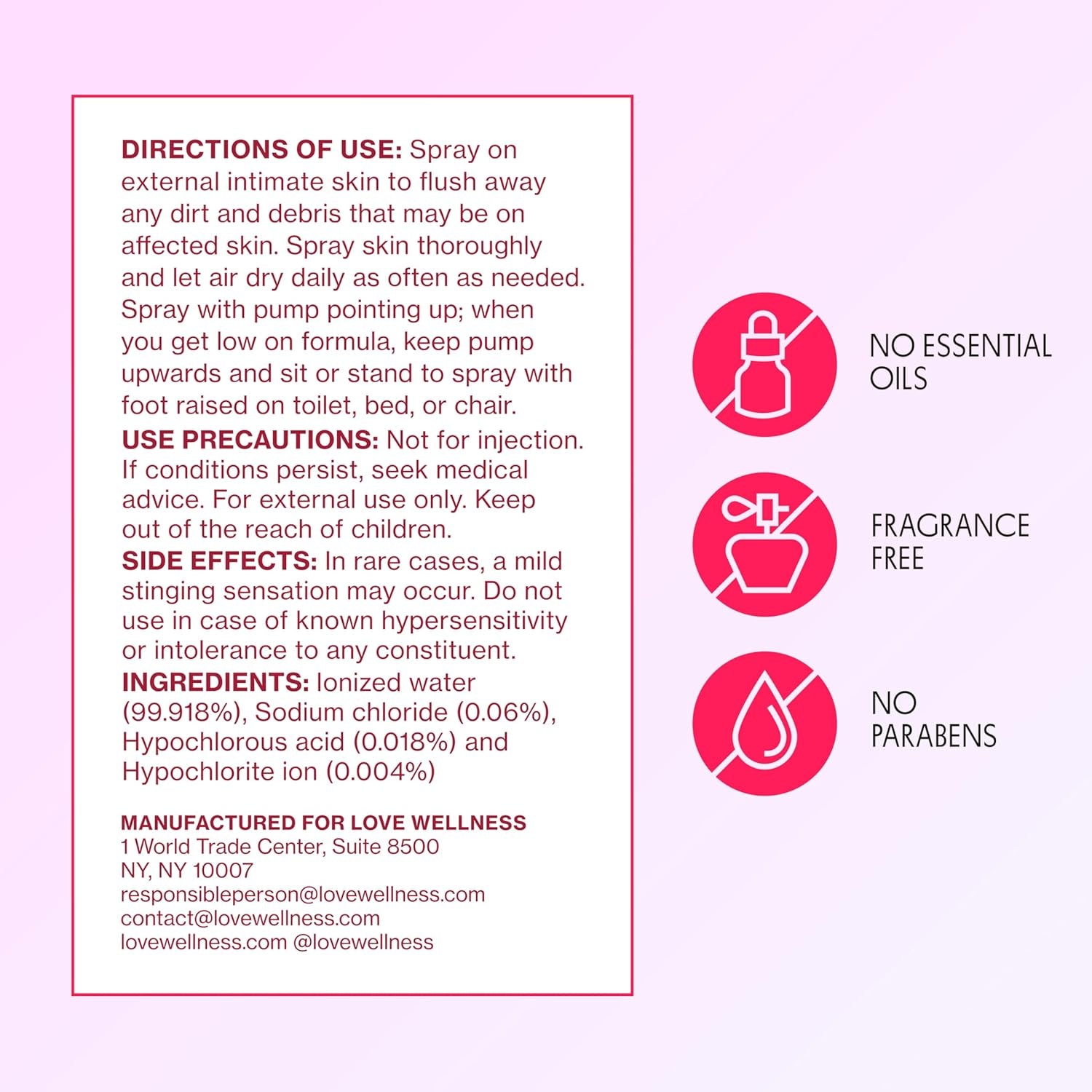 Love Wellness Hypochlorous Acid Intimate Cleanser Spray – FDA-Cleared pH Balanced Formula for Irritated Skin & Buildup Removal | Fragrance-Free | 120ml