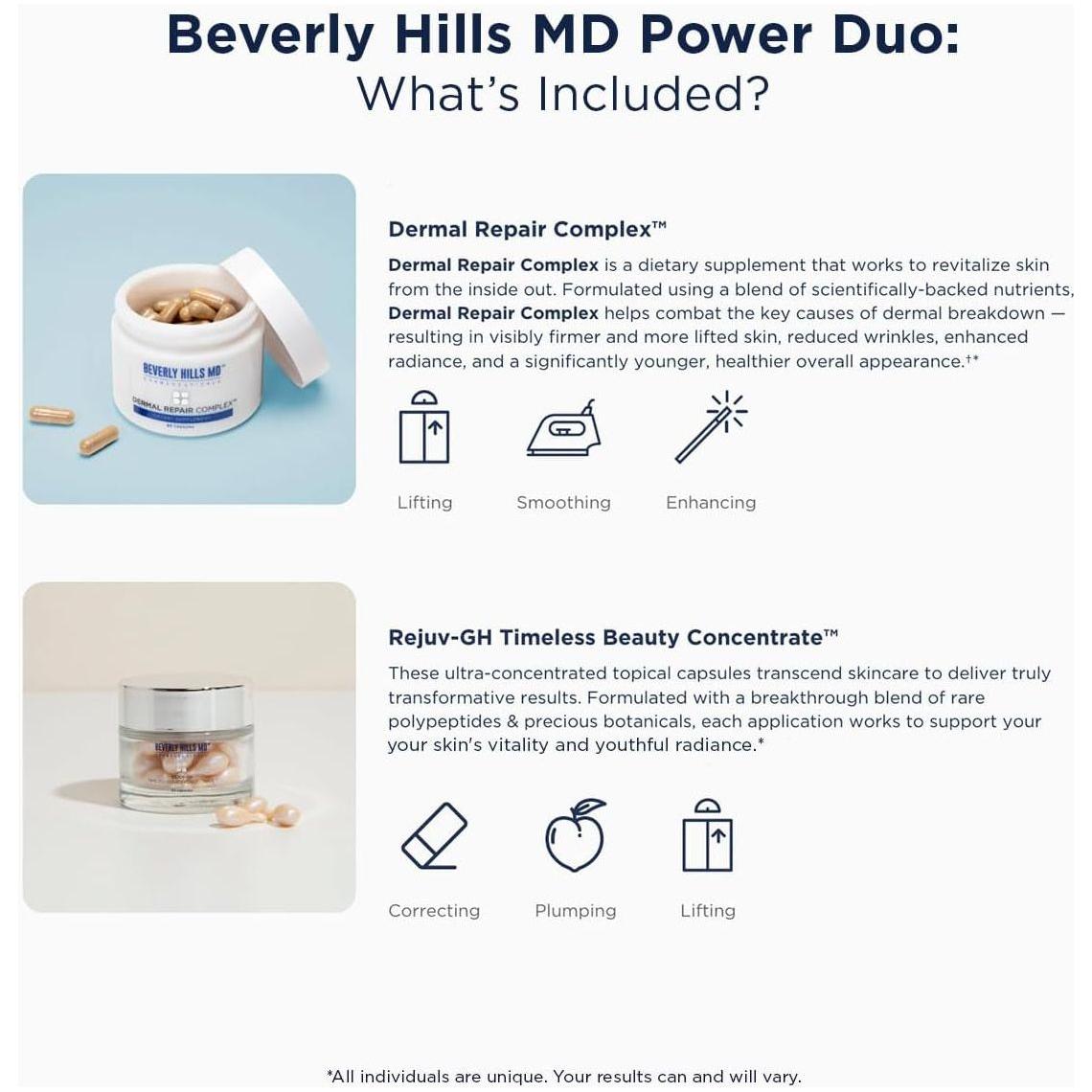 Beverly Hills MD Power Duo Set – Dermal Repair Complex & Rejuv-GH Timeless Beauty Concentrate | Firm, Youthful, Radiant Skin Inside & Out