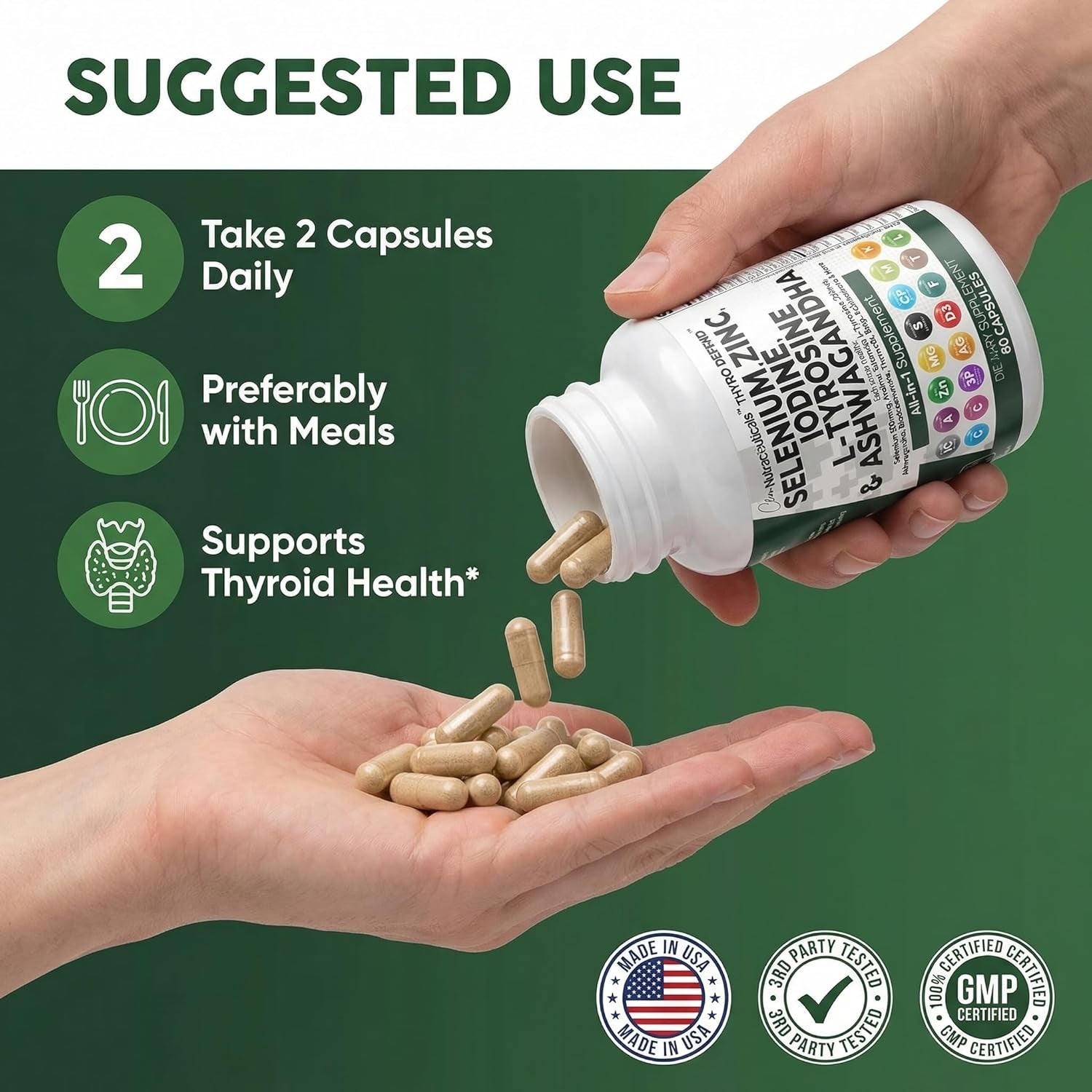 Clean Nutra Thyroid Support Complex – 60 Capsules | Selenium 300mcg, Iodine 500mcg & L-Tyrosine 500mg | Ashwagandha, Kelp, Bladderwrack, Turmeric & Zinc