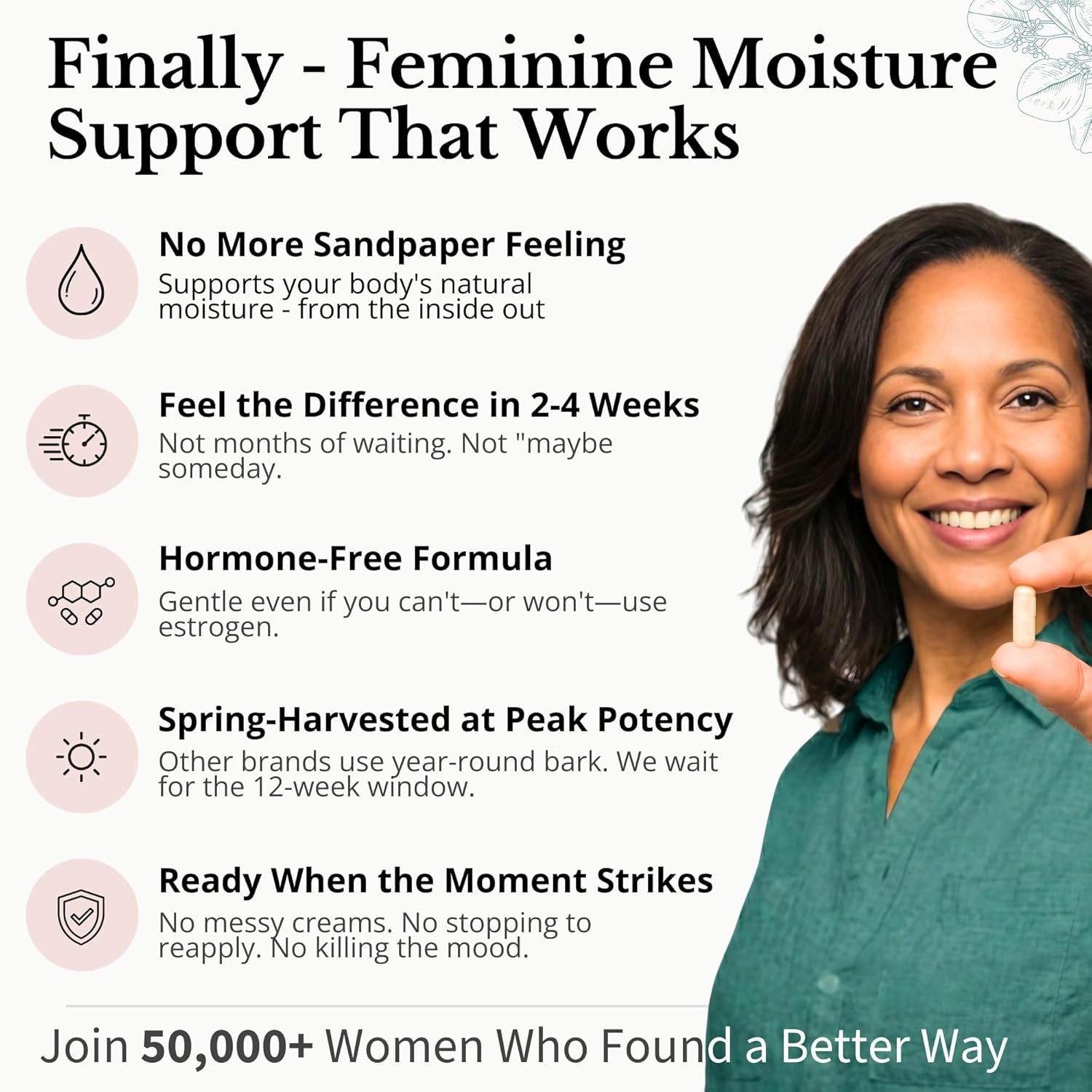 Flower Power Vaginal Moisture Capsules – Slippery Elm Bark for Vaginal Dryness & Menopause Support | Made in USA | 60 Capsules