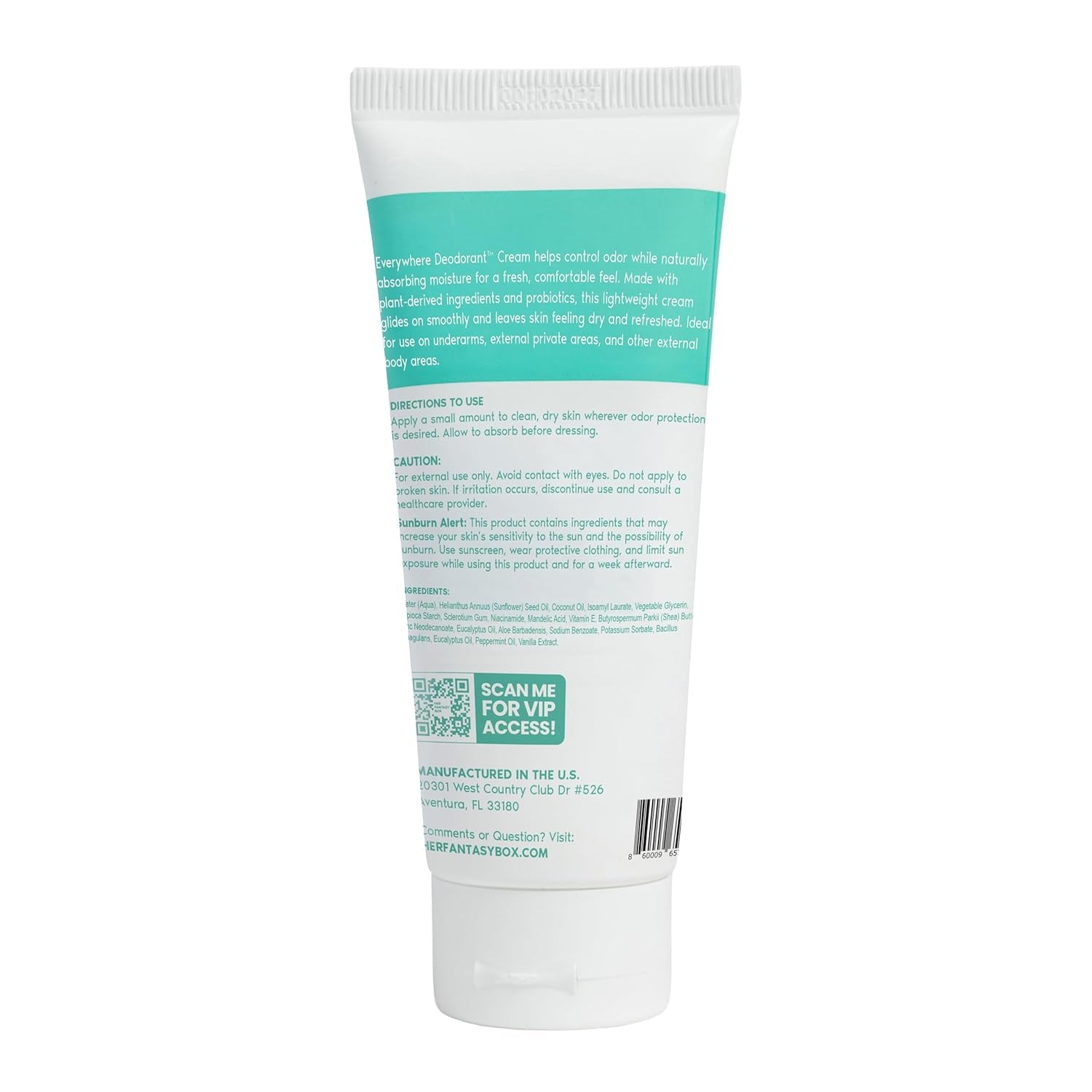 Her Fantasy Box | Everywhere Deodorant | with Probiotics - Mint Scent | Aluminum-Free, Naturally Absorbs Moisture | Fights Odor & Bacteria | Skin-Improving Formula