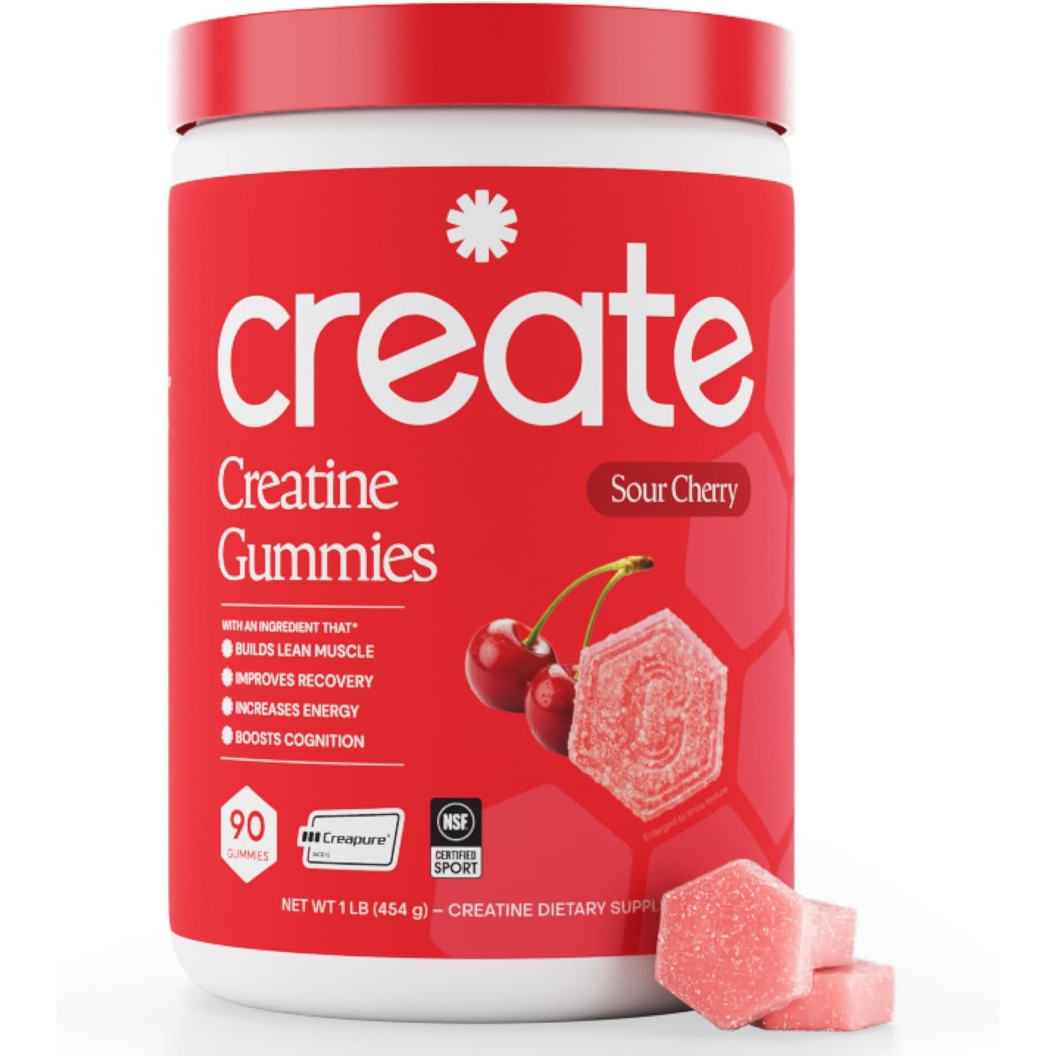 Create Creatine Monohydrate Gummies – Sour Cherry | 1.5g Per Gummy | Vegan & Gluten-Free | Strength, Focus & Endurance for Men & Women