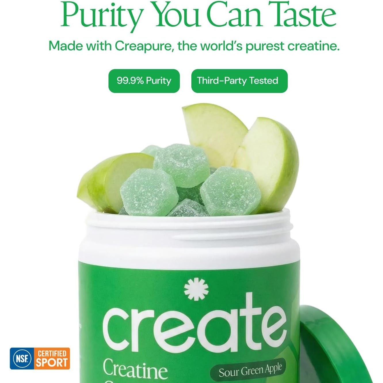 Create Creatine Monohydrate Gummies – Sour Green Apple | 1.5g Per Gummy | Vegan & Gluten-Free | Strength, Focus & Endurance for Men & Women