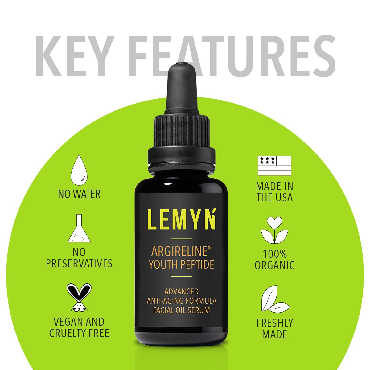 Lemyn Organics Argireline Youth Peptide Facial Oil Serum – 30ml | Anti-Wrinkle, Hydrating & Firming Botanical Blend