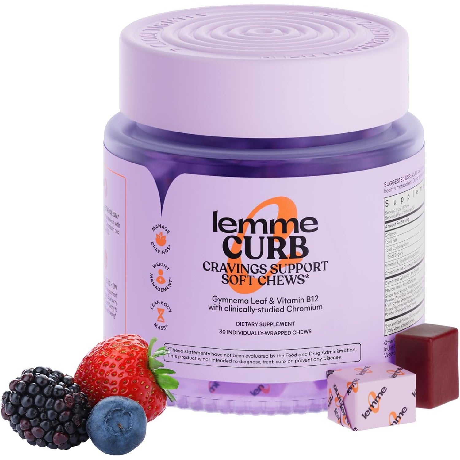 Curb Cravings Soft Chews - Manage Appetite, Support Metabolism & Lean Body W/Clinically Studied Chromium, Gymnema & B12 for Healthy Weight Management, Mixed Berry