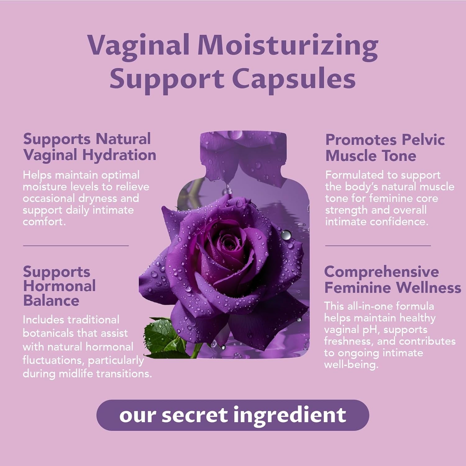 Vaginal Moisturizer, Kacip Fatimah 1,000Mg & Manjakni 200Mg for Female Intimate Health, Slippery Elm for Women, Vegan, 60 Capsules