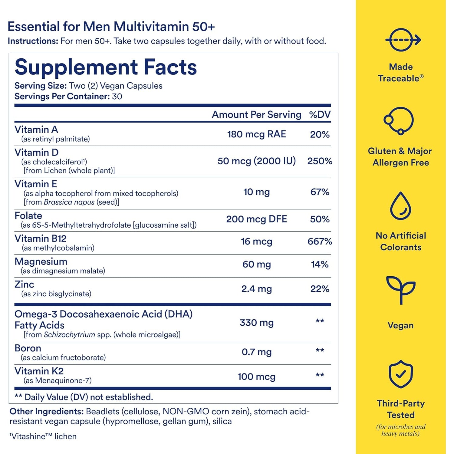Ritual Men’S 50+ Daily Multivitamin - Key Essential Vitamins and Minerals to Support Heart, Energy, Brain, Muscle, Bone Health* - Including Zinc, D3, B12, a - Vegan - Mint - 60 Capsules - 30 Servings