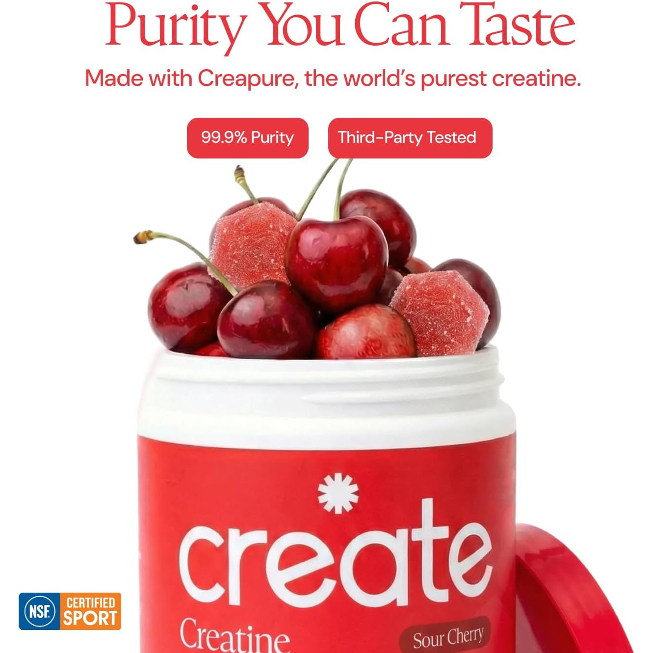Create Creatine Monohydrate Gummies – Sour Cherry | 1.5g Per Gummy | Vegan & Gluten-Free | Strength, Focus & Endurance for Men & Women