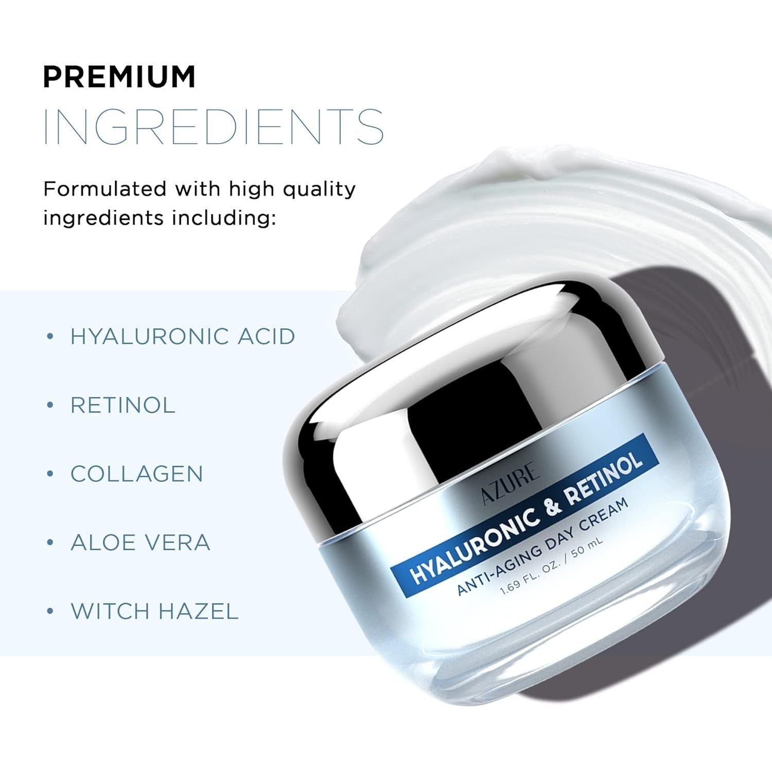 Azure Cosmetics Hyaluronic & Retinol Anti-Aging Day Cream – 50ml | Deep Hydration & Radiant Glow
