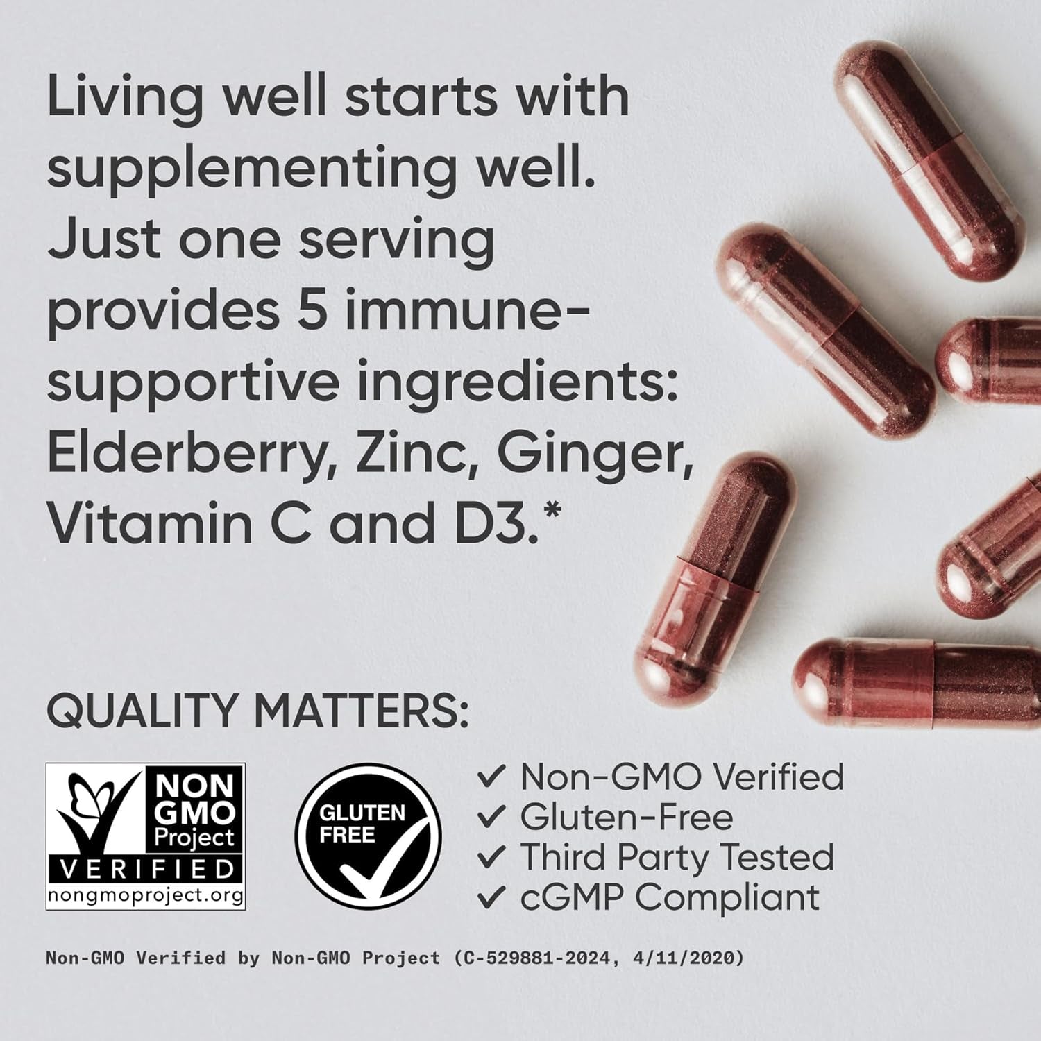 Sports Research® Elderberry Immune Support with Zinc, Ginger, Vitamin C & D3 - Vegan Friendly · Non-Gmo · Gluten Free - 60 Veggie Capsules