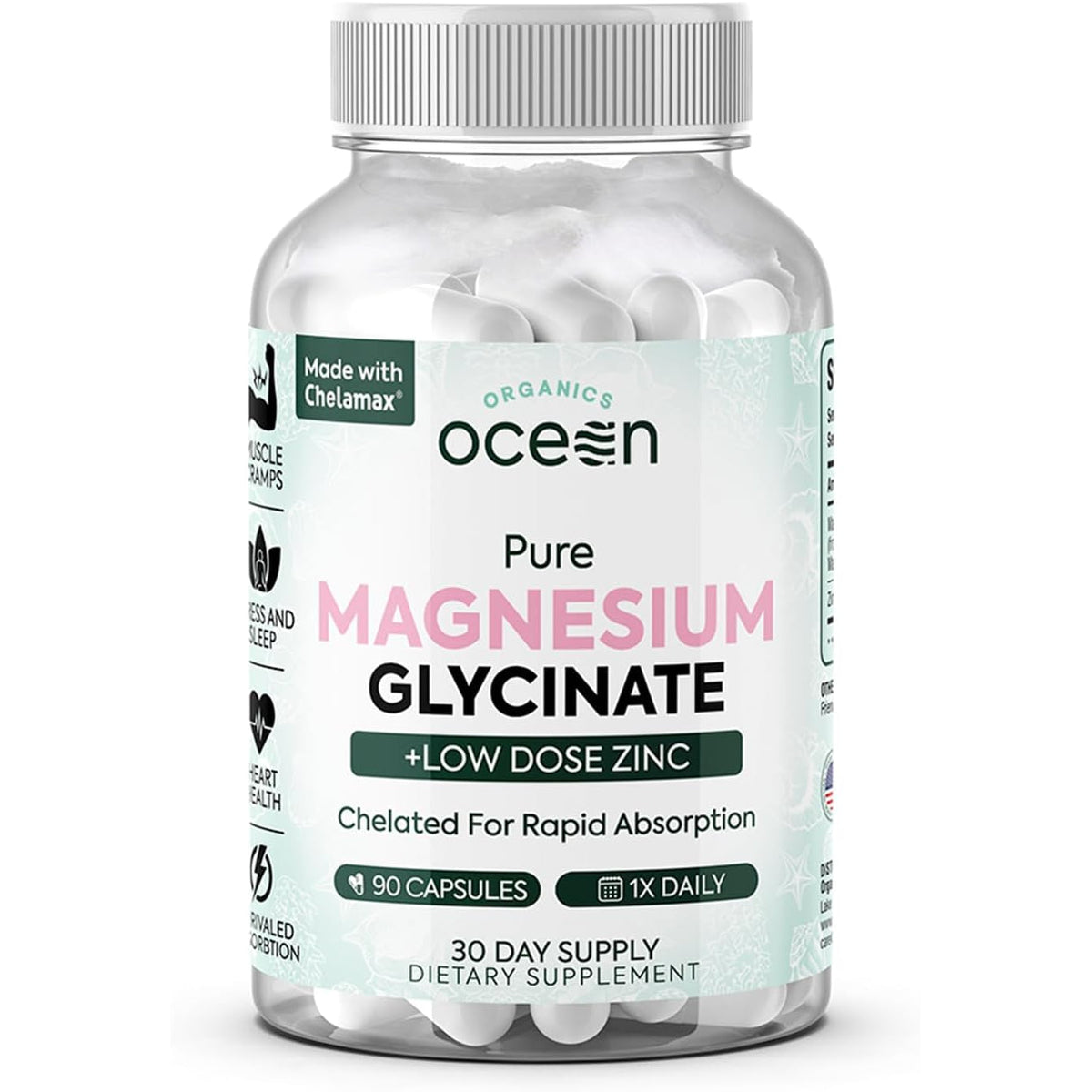 Organics Ocean Pure Magnesium Glycinate with Zinc – 90 Capsules