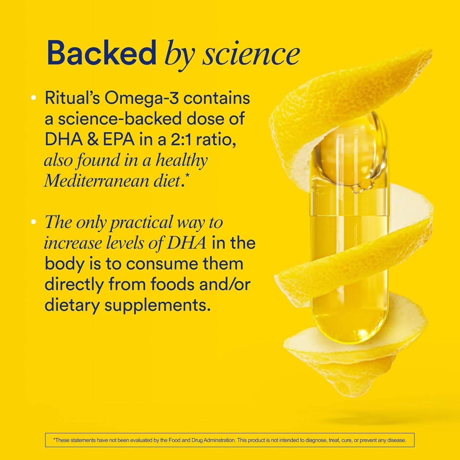 Ritual Vegan Omega 3 Supplement - Science-Backed Dose of DHA and EPA - Bioavailable Omega-3 from Algae Oil - Brain, Heart, and Eye Health Support** - Citrus - 30 Capsules - 30 Servings