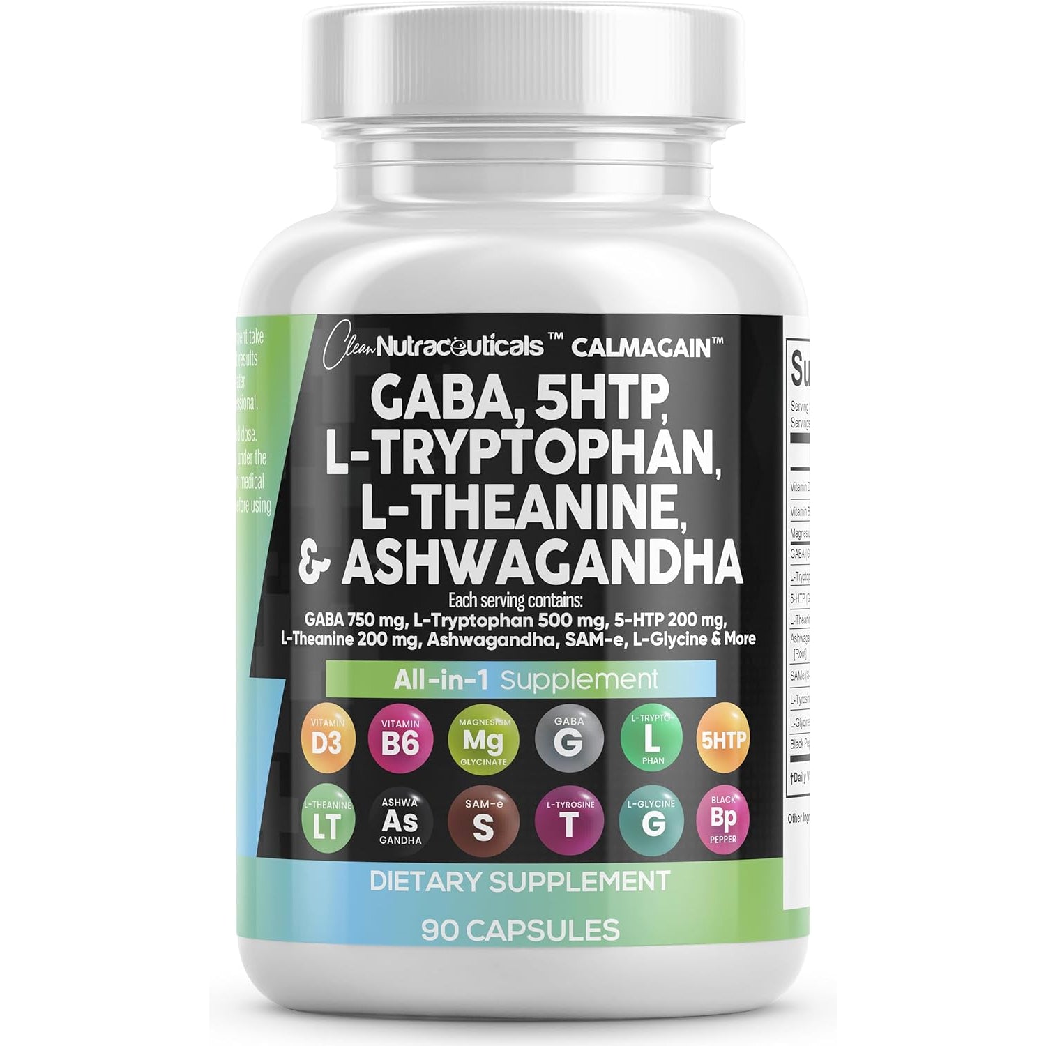 Clean Nutraceuticals CALMAGAIN All-in-One Mood & Stress Support – 60 Capsules | Calcium, Magnesium & Advanced Adaptogen Blend | Calm, Sleep & Relaxation