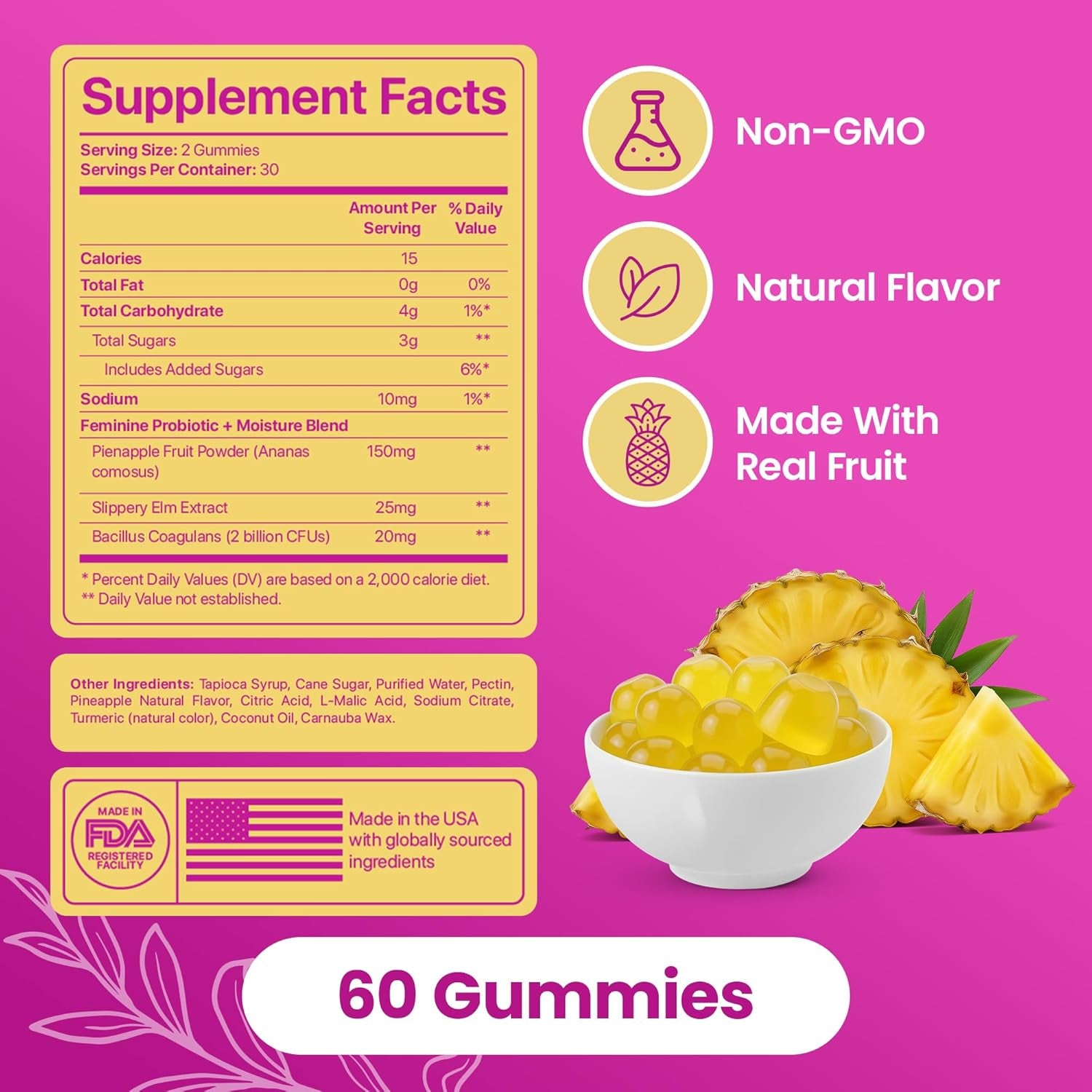 KITTYQUEEN Slippery Kitty Feminine Probiotic and Moisture Gummies, Pineapple Flavor, Women’S Probiotic Gummies for Vaginal Health, Ph Balance, Odor Control, Flora Support and Moisture Boost, 60 Count