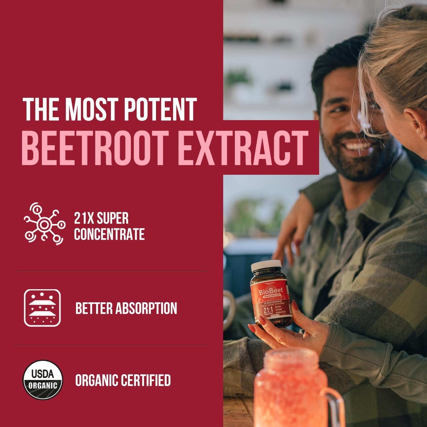 Biobeet® Max Strength Beet Root Capsules - 21:1 Concentrate, Each Serving Derived from 28,350 Mg Organic Beetroot - Absorption Enhancement with Bioperine® Black Pepper Extract (60 Capsules)