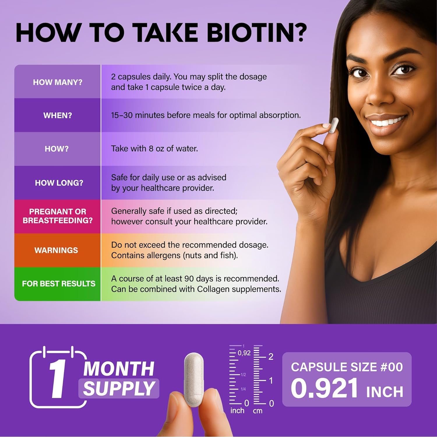 NUTRAHARMONY Biotin, Collagen & Hyaluronic Acid Gummies | Hair, Skin & Nail Support | Sugar-Free | 60 Count
