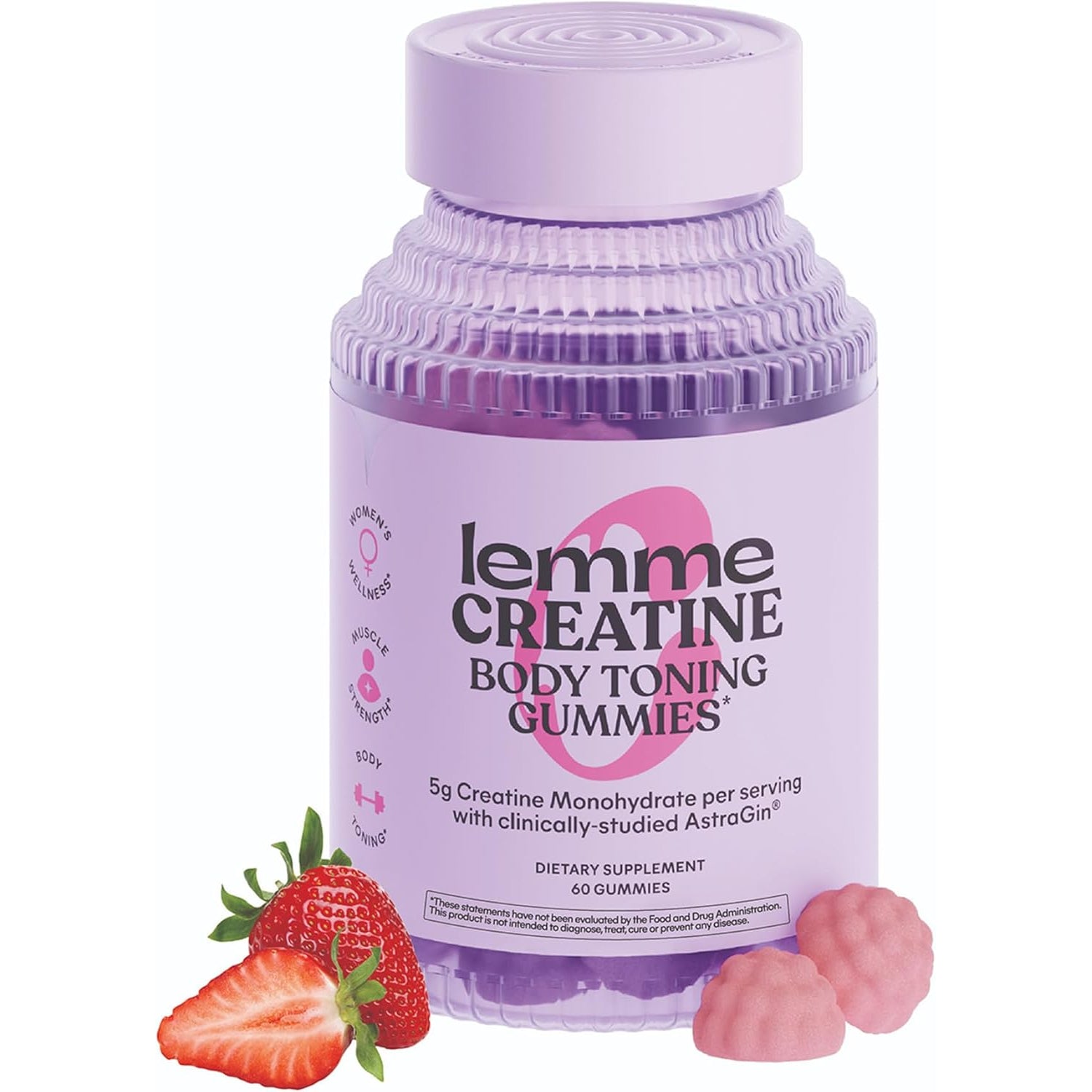 Creatine Monohydrate Gummies for Women and Men, 5G Dose to Support Lean Muscle, Strength, Recovery, Cognitive Health, W/Ginseng for Absorption, Sour Strawberry, NSF Certified, 60 Gummies