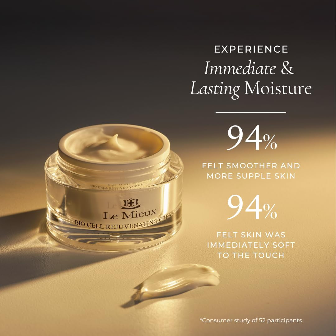 Le Mieux Bio Cell Rejuvenating Cream - Triple Peptide Facial Moisturizer with Hyaluronic Acid, Squalane & Rose Hip, Night & Day Cream for Face & Neck, No Parabens or Sulfates (1.75 Oz / 52 Ml)