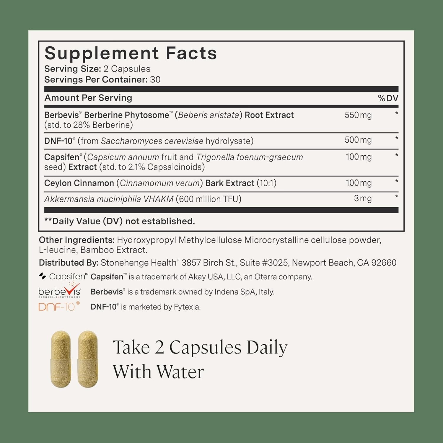 Stonehenge Health Dynamic GLP-1 Nutrition Support Supplement for Women, Men, 550Mg Berbevis Berberine 10X Better Absorbed, Akkermansia, DNF-10, Capsifen Support Appetite, Gut Health - 60 Veg Caps