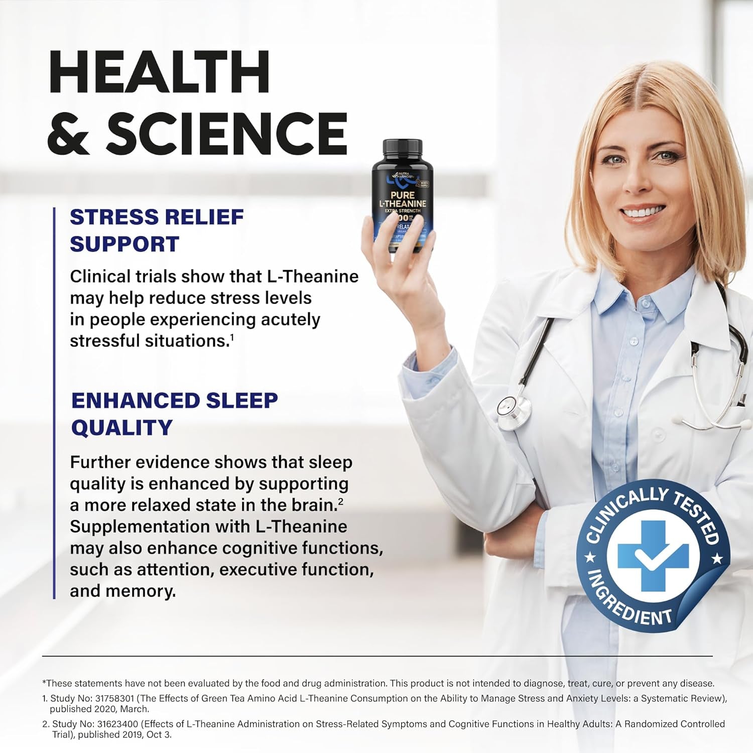 NutraHarmony L Theanine 400 Mg | L-Theanine Stress Relief | Extra Strength Supplement | Lab Tested | Relaxation, Sleep & Calm Support | for Men & Women | Plant Based, Non-Gmo & Gluten-Free | 120 Vegan Capsules