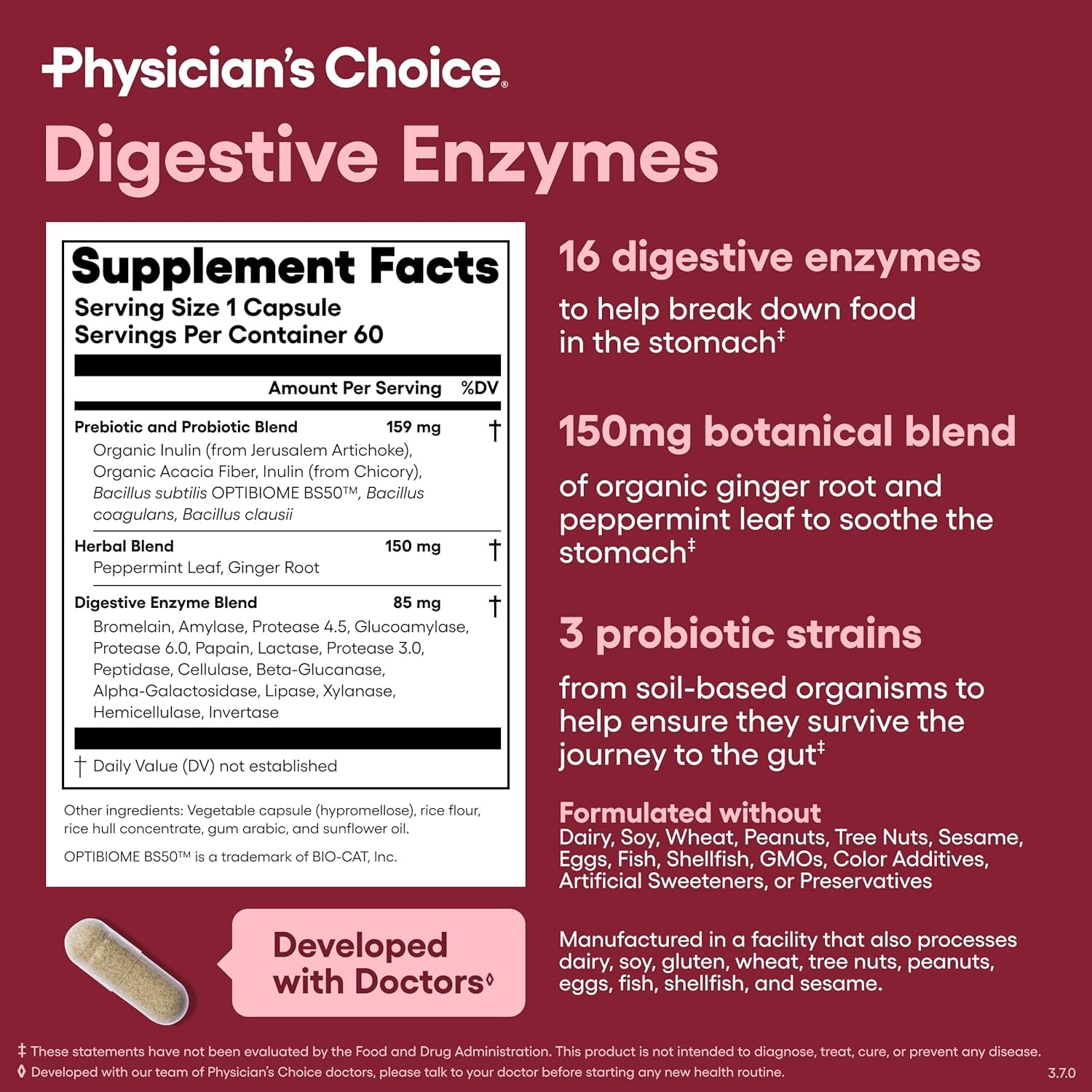 Physician's Choice Digestive Enzymes – 16-Enzyme Formula with Prebiotics & Probiotics for Bloating Relief & Gut Health | 60 Capsules