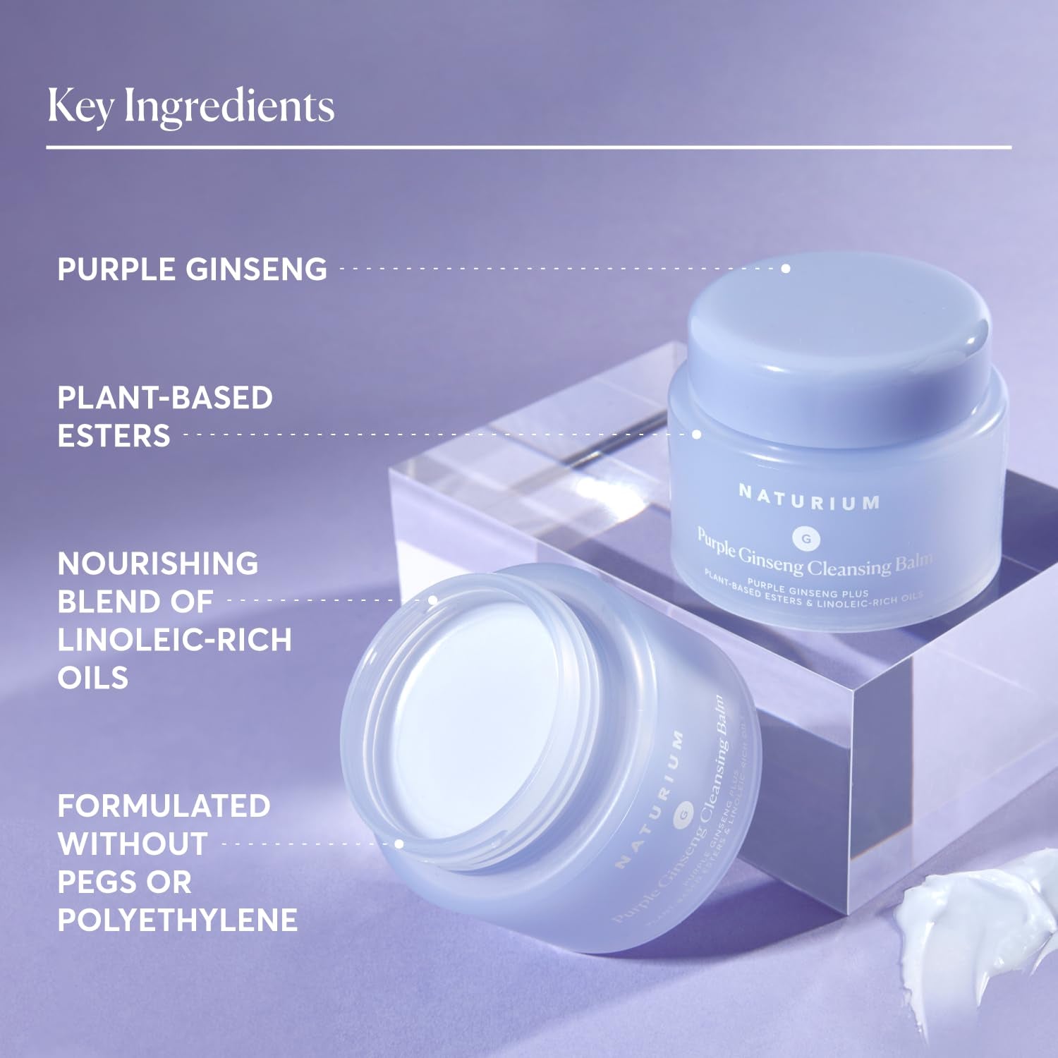 Purple Ginseng Cleansing Balm plus Plant-Based Esters & Linoleic-Rich Oils, Smoothing Face Wash, 3.0 Oz