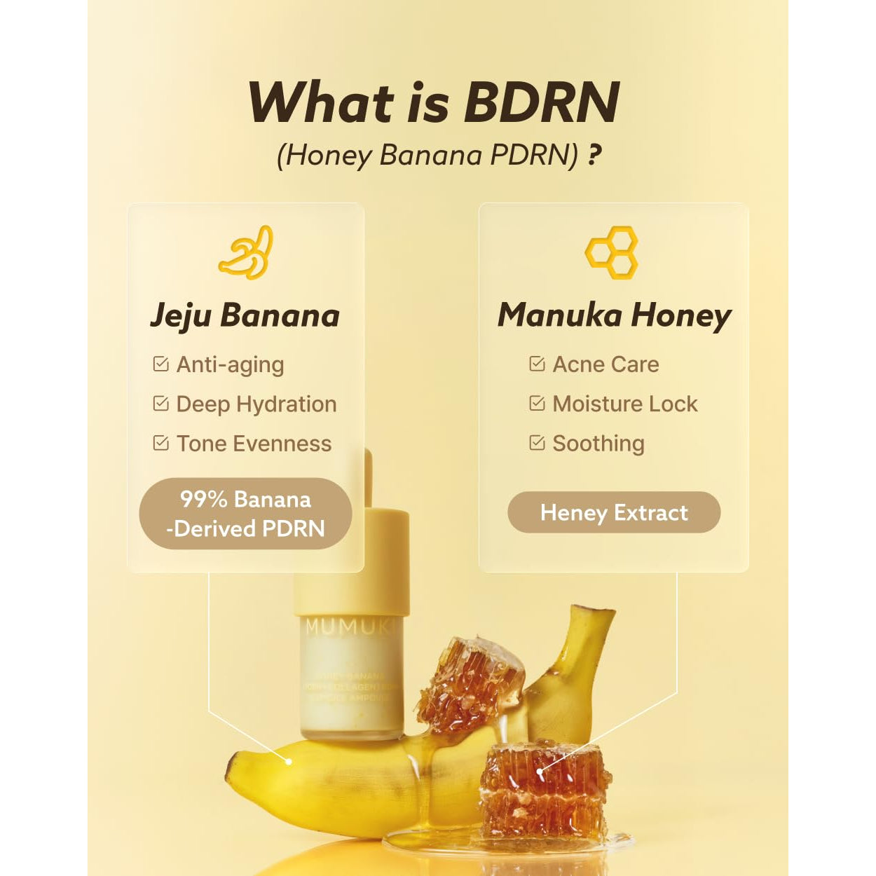 MUMUKI Honey Banana BDRN Capsule Ampoule – 30ml | Plant PDRN, Collagen & Ceramide Plumping & Firming Serum | Dewy Glow | Korean Skincare
