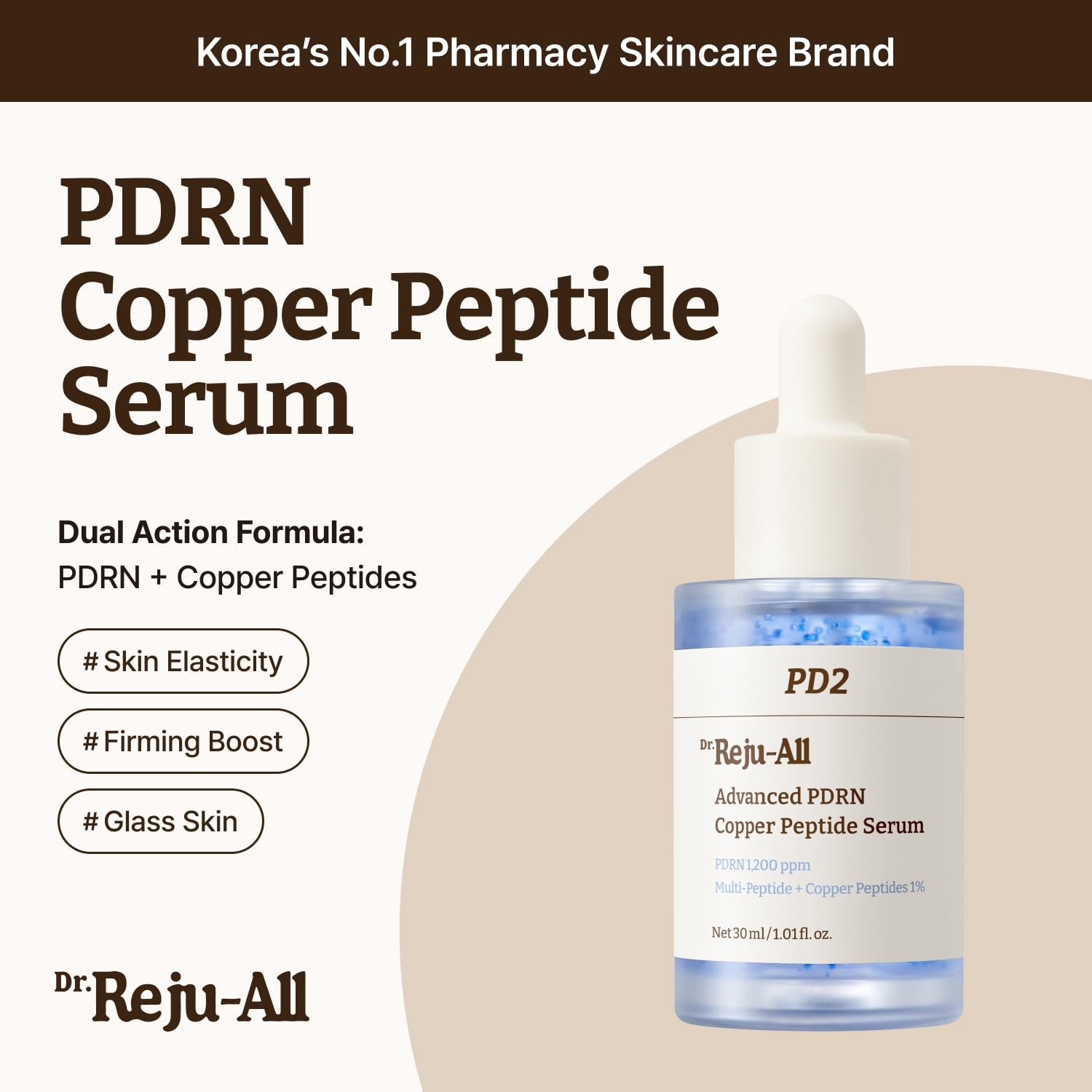 Dr.Reju-All Advanced PDRN Copper Peptide Serum – Ghk-Cu with PDRN Serum for Face – Copper Peptides for Firming & Skin Elasticity – with Hyaluronic Acid & Hydrolyzed Collagen Peptides – 1.01 Fl Oz