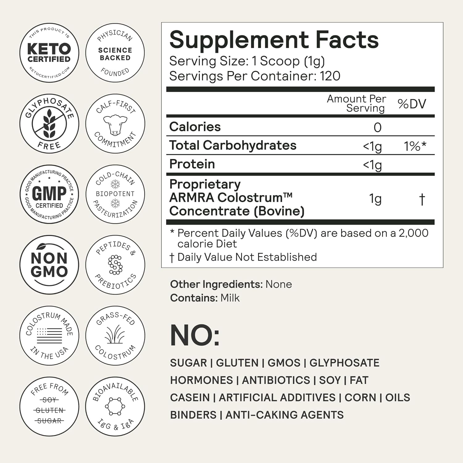 ARMRA Colostrum Powder Unflavored – Gut Health, Immunity & Skin Support | Bovine Colostrum Concentrate | 400+ Bioactives | Keto & Gluten Free | 120 Servings
