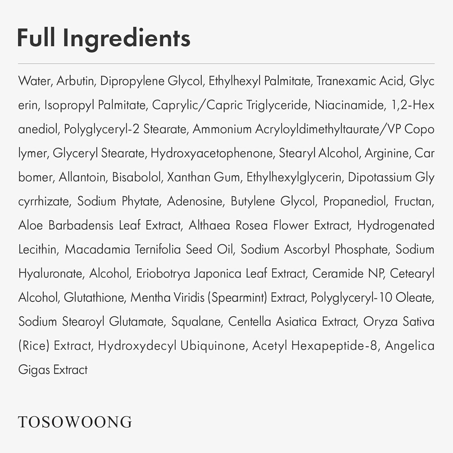 TOSOWOONG Arbutin 7.0 + TXA 4.0 Cream – 50ml | Brightening & Dark Spot Correcting Cream for Even Skin Tone