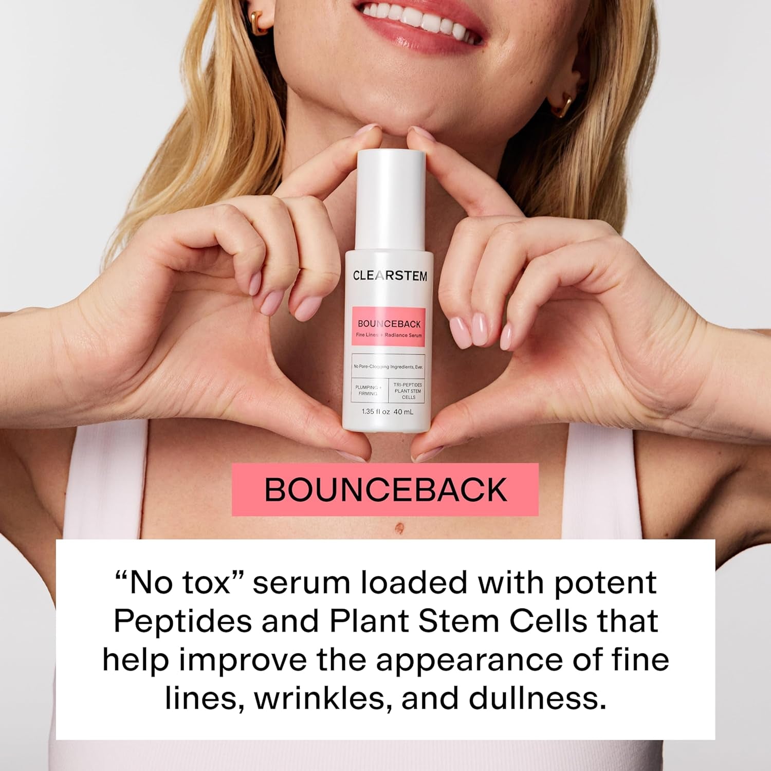 CLEARSTEM BOUNCEBACK Radiant Facial Serum - Peptide Serum for Hydration & Smooth-Looking Skin with Tri-Peptides and Mango Fruit Extracts - Lightweight Formula for Softer and Balanced-Looking Skin