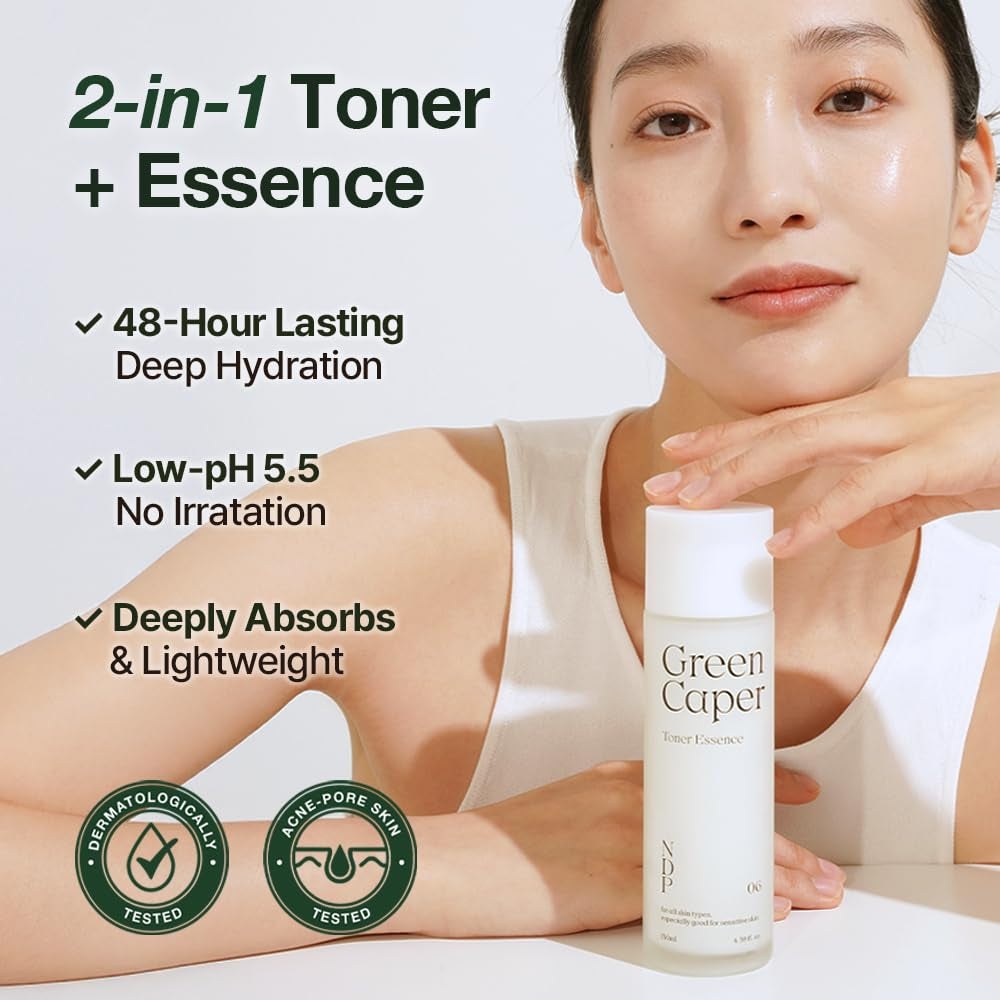 NATURAL DERMA PROJECT NDP Green Caper Milky Toner Essence - Hydrating Korean Toner for Face, Deep Moisture for Sensitive and Dry Skin, Panthenol, Madecassoside (4.39 Fl Oz / 130Ml)