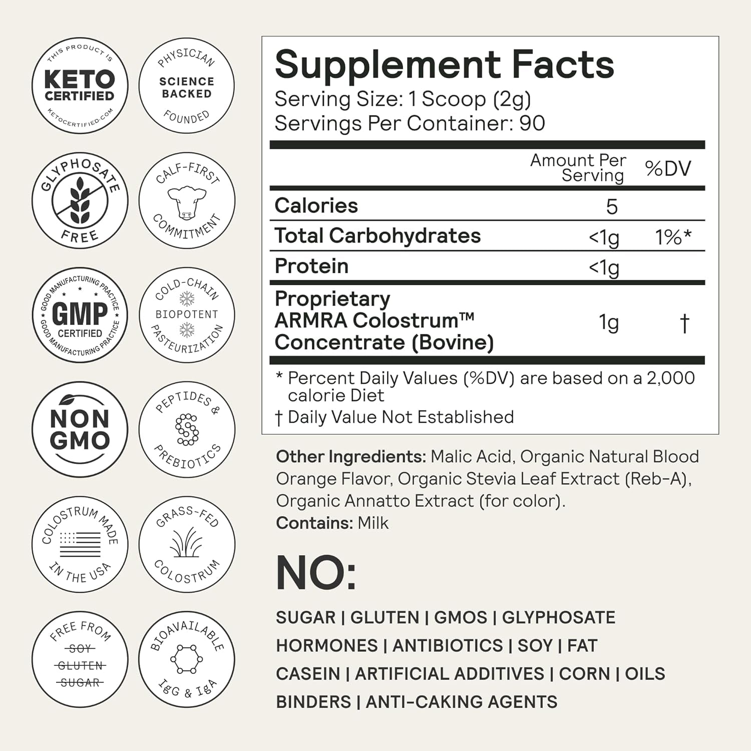 ARMRA Colostrum Powder Blood Orange – Gut Health, Immunity & Skin Support | Bovine Colostrum Concentrate | 400+ Bioactives | Keto & Gluten Free | 90 Servings