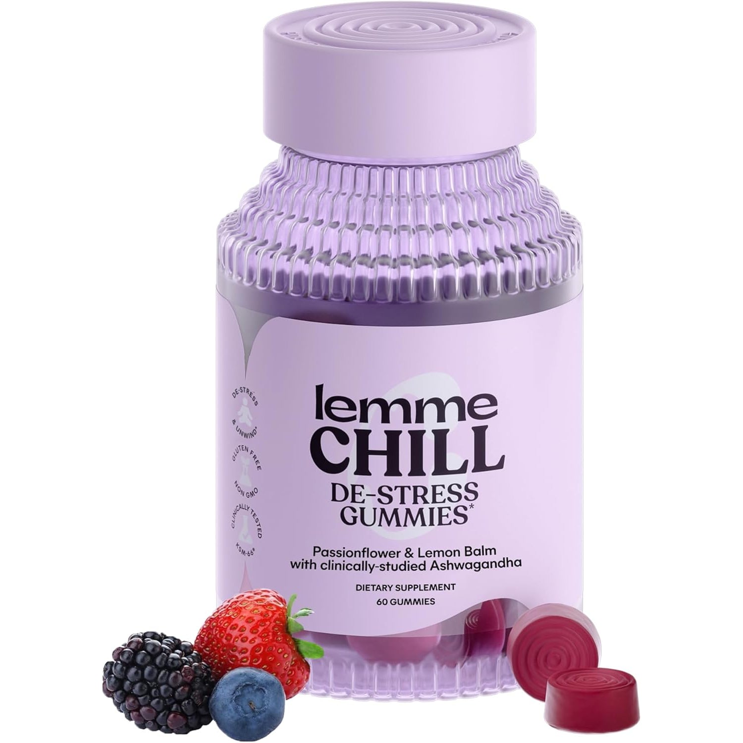 Chill Stress Relief Gummies with 300Mg KSM-66 Ashwagandha, Lemon Balm, Passionflower & Goji to Support Relaxation, Healthy Cortisol & Sleep - Gluten-Free, Non-Gmo, Mixed Berry (60 Count)