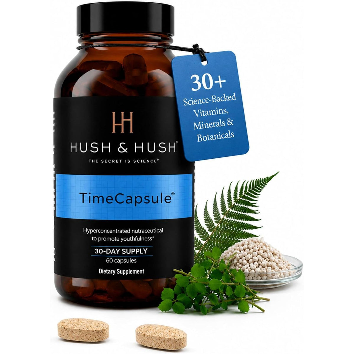 Hush & Hush Time Capsule – 60 Cápsulas | Suplemento Antienvejecimiento Avanzado con Colágeno Marino y Antioxidantes