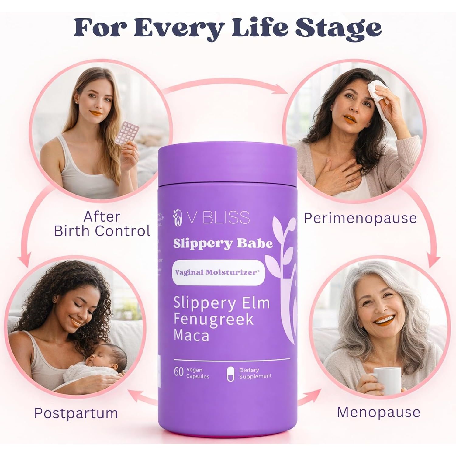 V Bliss Slippery Babe Hidratación Vaginal – 60 Cápsulas | Apoyo de Hidratación Natural de Acción Rápida