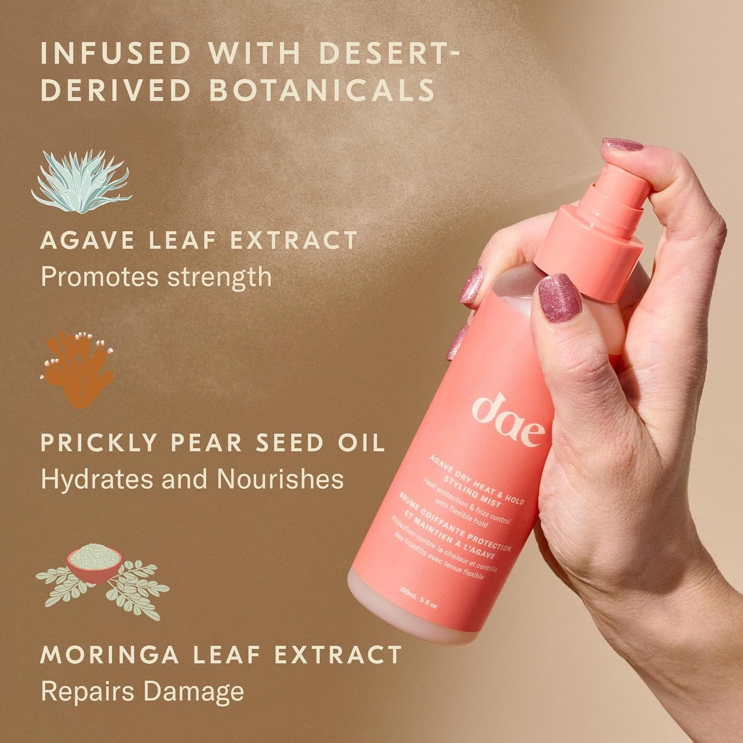 DAE Agave Dry Heat Protection Spray - Protects, Controls Frizz, Light Hold (5 Oz.)