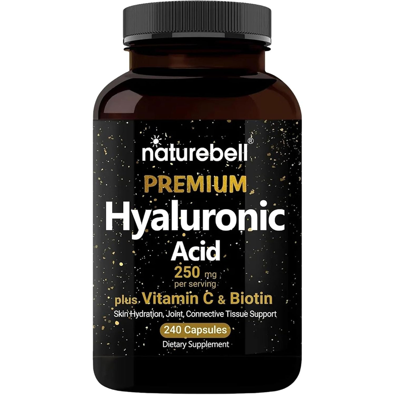 Naturebell Hyaluronic Acid 250Mg - 240 Capsules - 250Mg Hyaluronic Acid for Skin* - 5000Mcg Biotin for Hair Growth* - 25 Mg Vitamin C - Supports Bone, Eye & Joint Health*