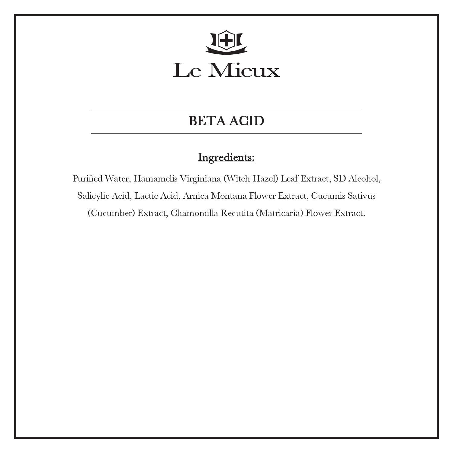 Le Mieux Beta Acid - Salicylic & Lactic Acid Clarifying Solution - Exfoliating Face Toner for Oily, Blemish Prone Skin and Congested Pores (0.5 Oz / 15 Ml)