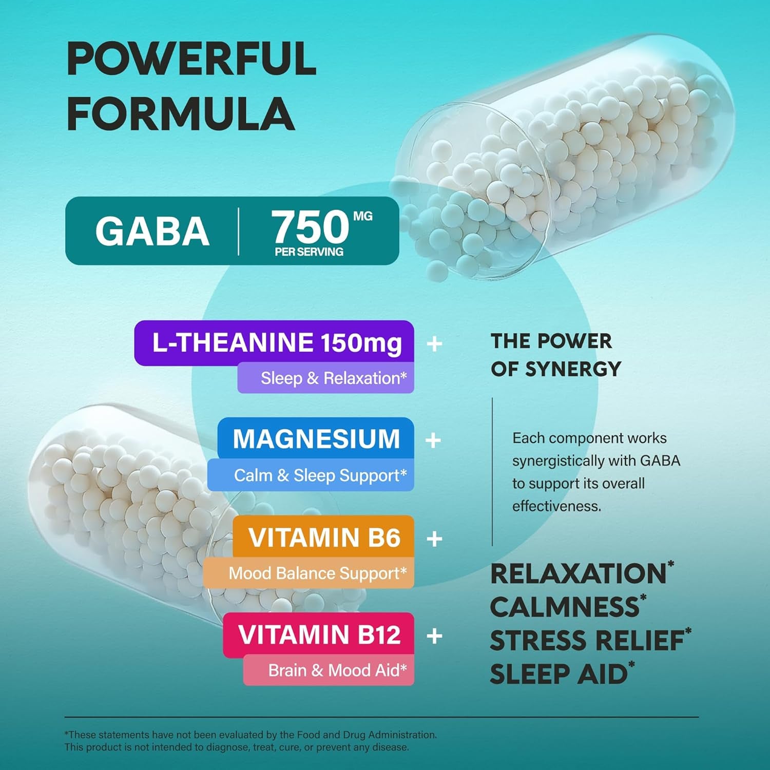 NUTRAHARMONY GABA & L-Theanine Supplement — 60 Capsules | Natural Relaxation, Calm & Sleep Quality Support