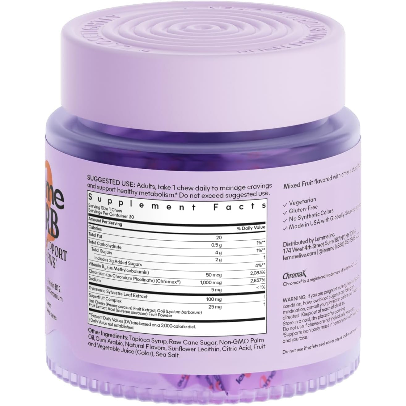 Curb Cravings Soft Chews - Manage Appetite, Support Metabolism & Lean Body W/Clinically Studied Chromium, Gymnema & B12 for Healthy Weight Management, Mixed Berry