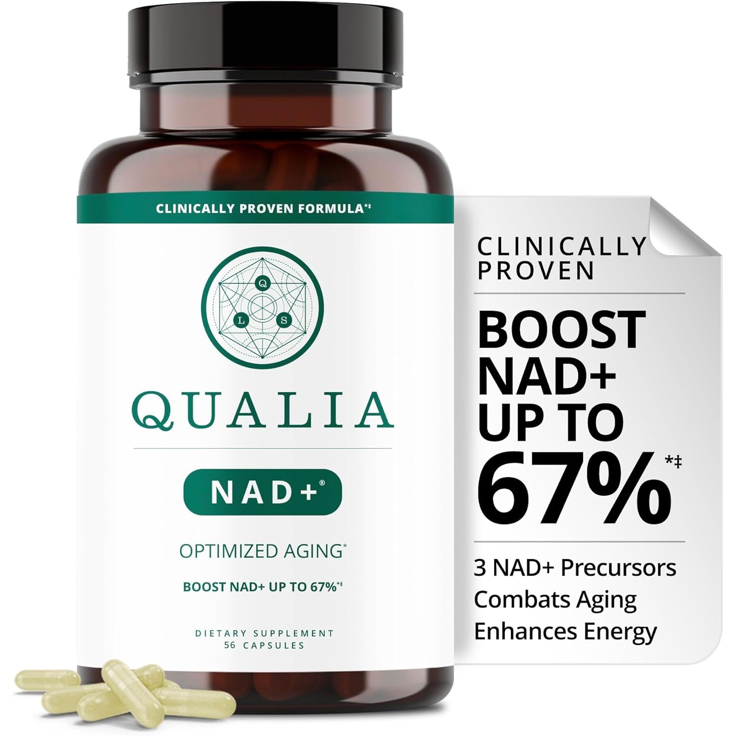 Qualia NAD Supplement — Clinically Proven to Boost NAD+ up to 67%. Optimized Aging, Energy, Focus. Elite Ingredients Nicotinamide Riboside (NIAGEN), Niacin, Niacinamide (1 Month Supply)