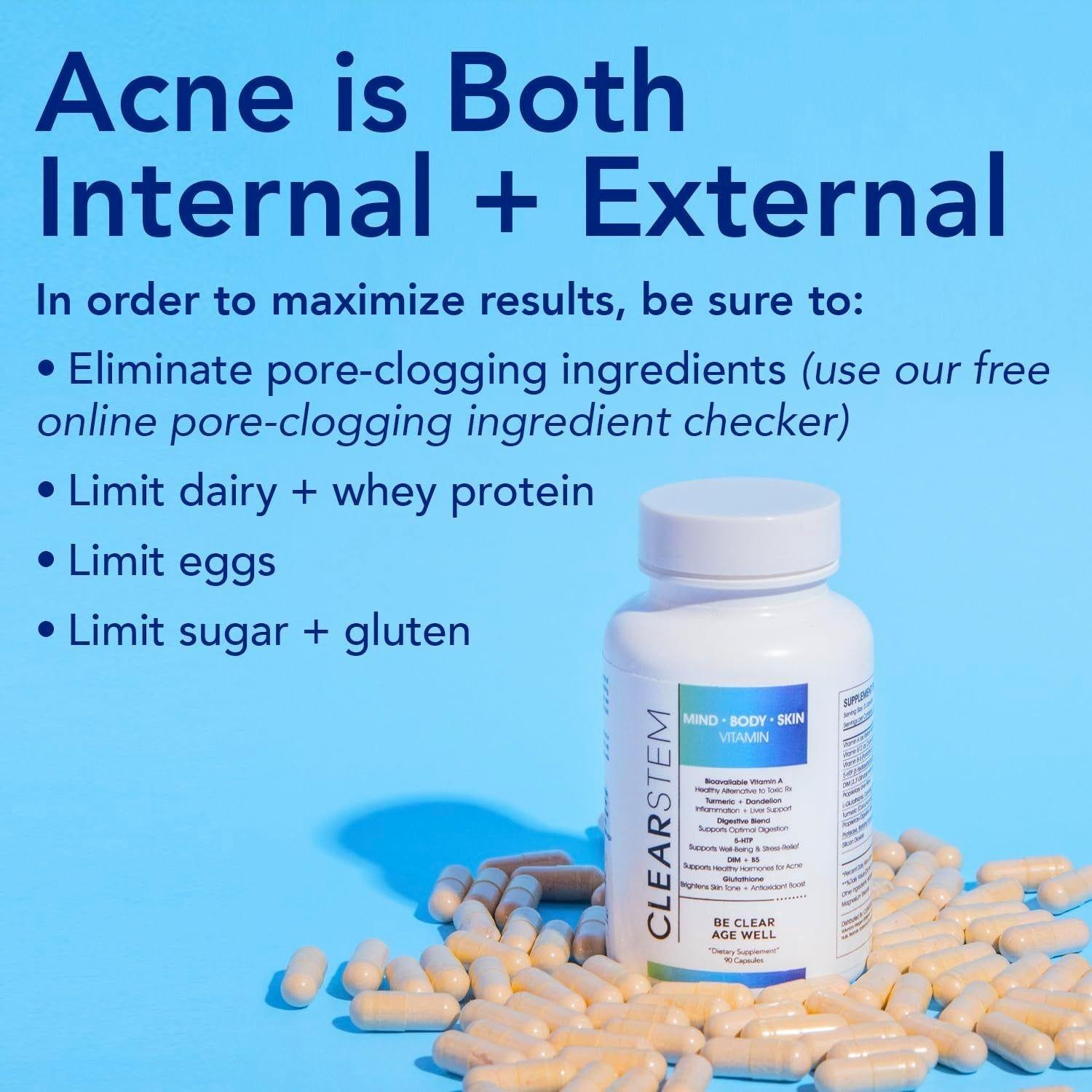 CLEARSTEM MIND·BODY·SKIN® Vitamin (with 5-HTP) – 90 Capsules | Hormonal Acne Relief, Mood Support & Clear Skin from Within