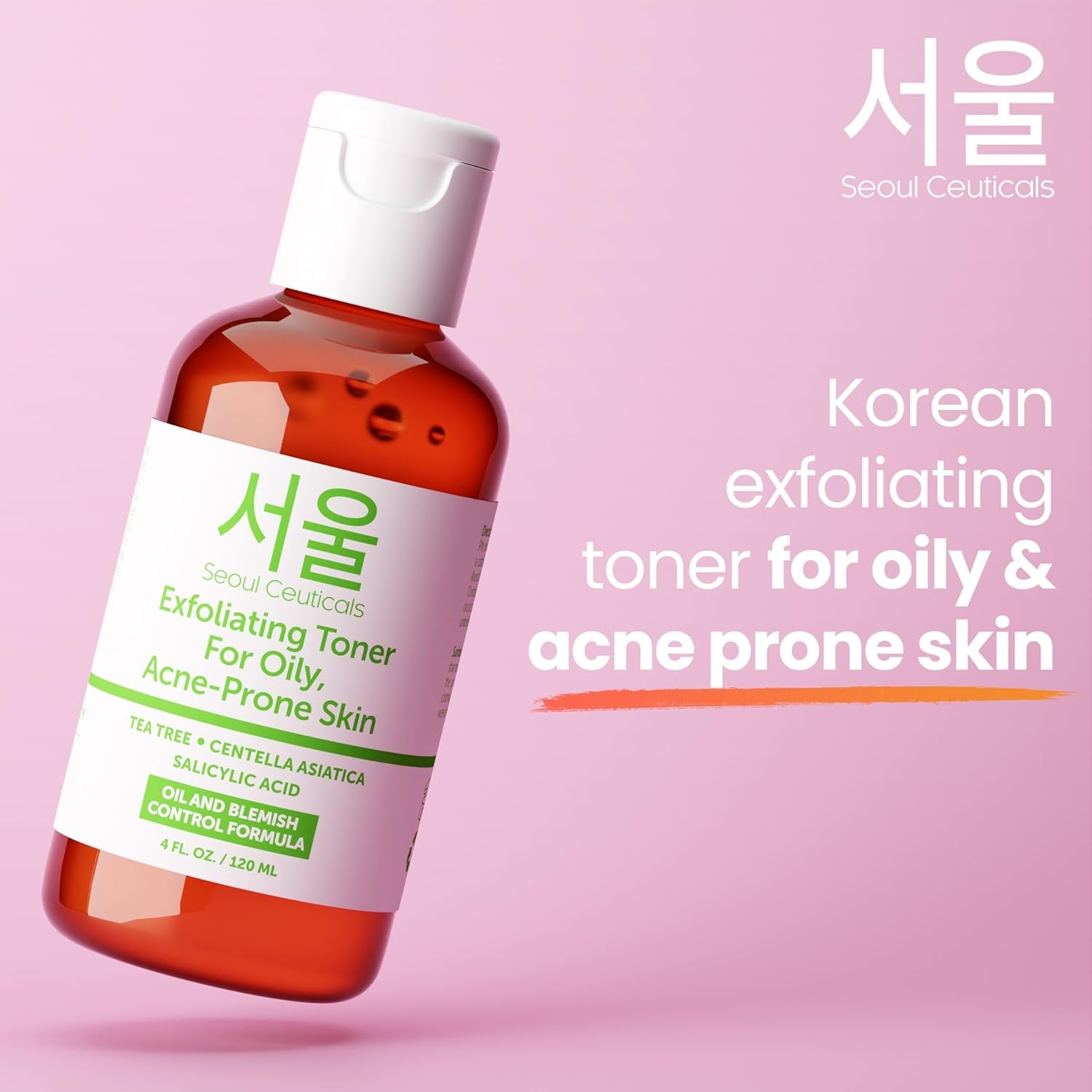 SeoulCeuticals Korean Tea Tree & Salicylic Acid Toner – Centella Asiatica Facial Toner for Oily & Acne-Prone Skin | 120ml