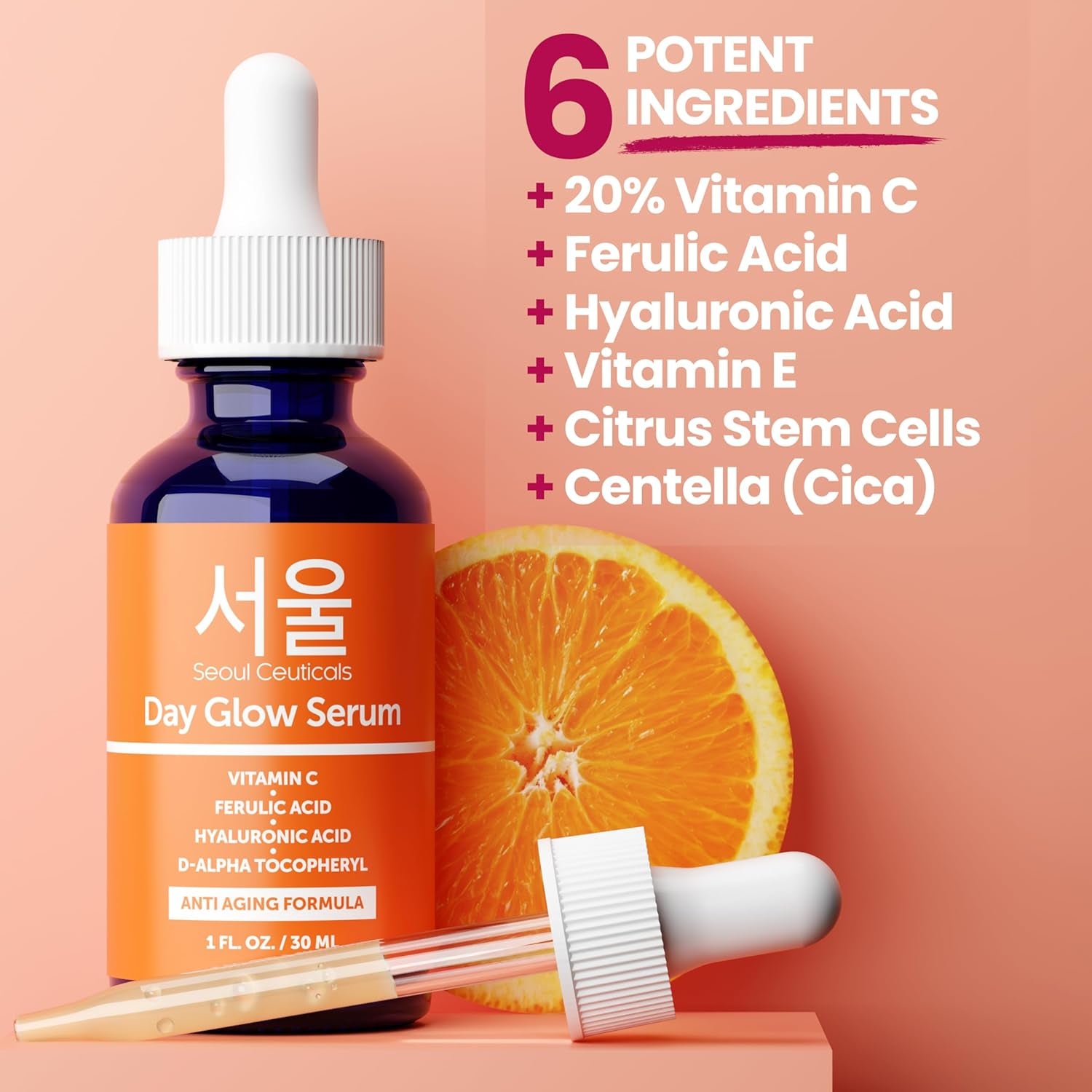 SeoulCeuticals 20% Vitamin C Serum – CE Ferulic Acid & Hyaluronic Acid for Brightening & Anti-Ageing | Korean Skincare | 30ml