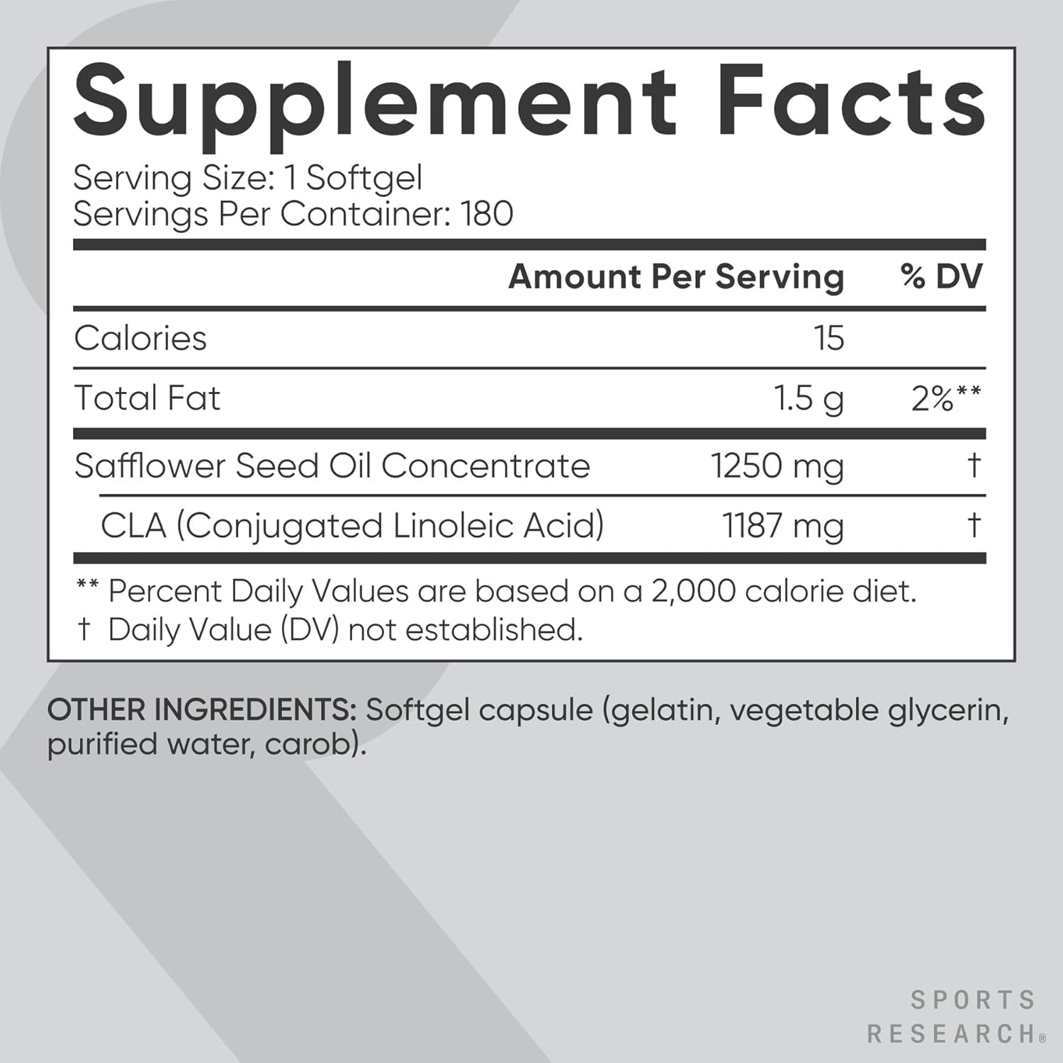 Sports Research CLA - 1250Mg with Active Conjugated Linoleic Acid for Men and Women | Non-Gmo, Soy & Gluten Free - 95% (180 Softgels)…