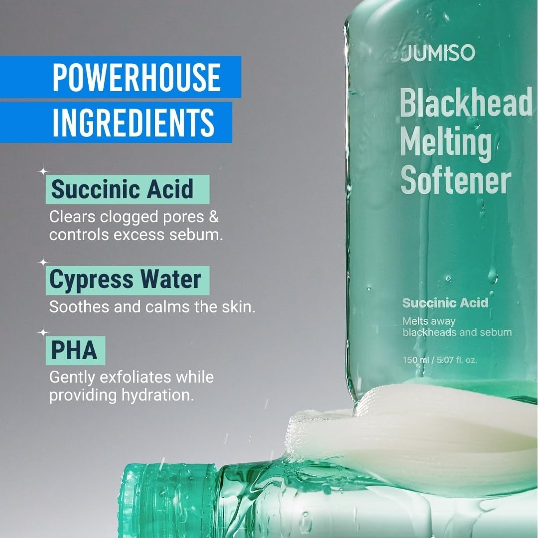 JUMISO Blackhead Remover Kit for Strawberry Nose - Succinic Acid + PHA Sebaceous Filament Treatment, Helps Soften Blackheads, No Pulling Pore Strips Alternative-Includes 150Ml+40 Pads+10 Swabs