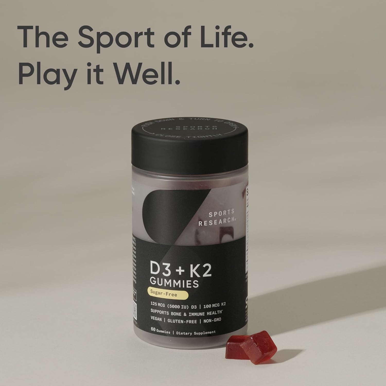 Sports Research® Vegan Vitamin D3 + K2 Sugar-Free Gummies - 125Mcg (5000Iu) Vitamin D W/ 100Mcg Mk7 Vitamin K - Supports Bone & Immune Health* - Vegan Certified · Non-Gmo · Soy Free - 60 Count