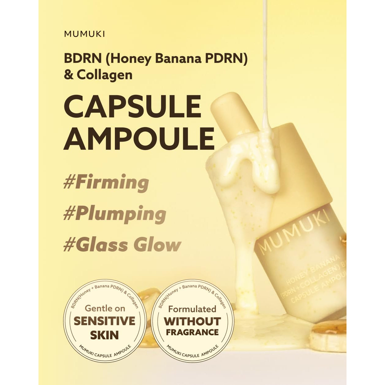 MUMUKI Honey Banana BDRN Capsule Ampoule – 30ml | Plant PDRN, Collagen & Ceramide Plumping & Firming Serum | Dewy Glow | Korean Skincare