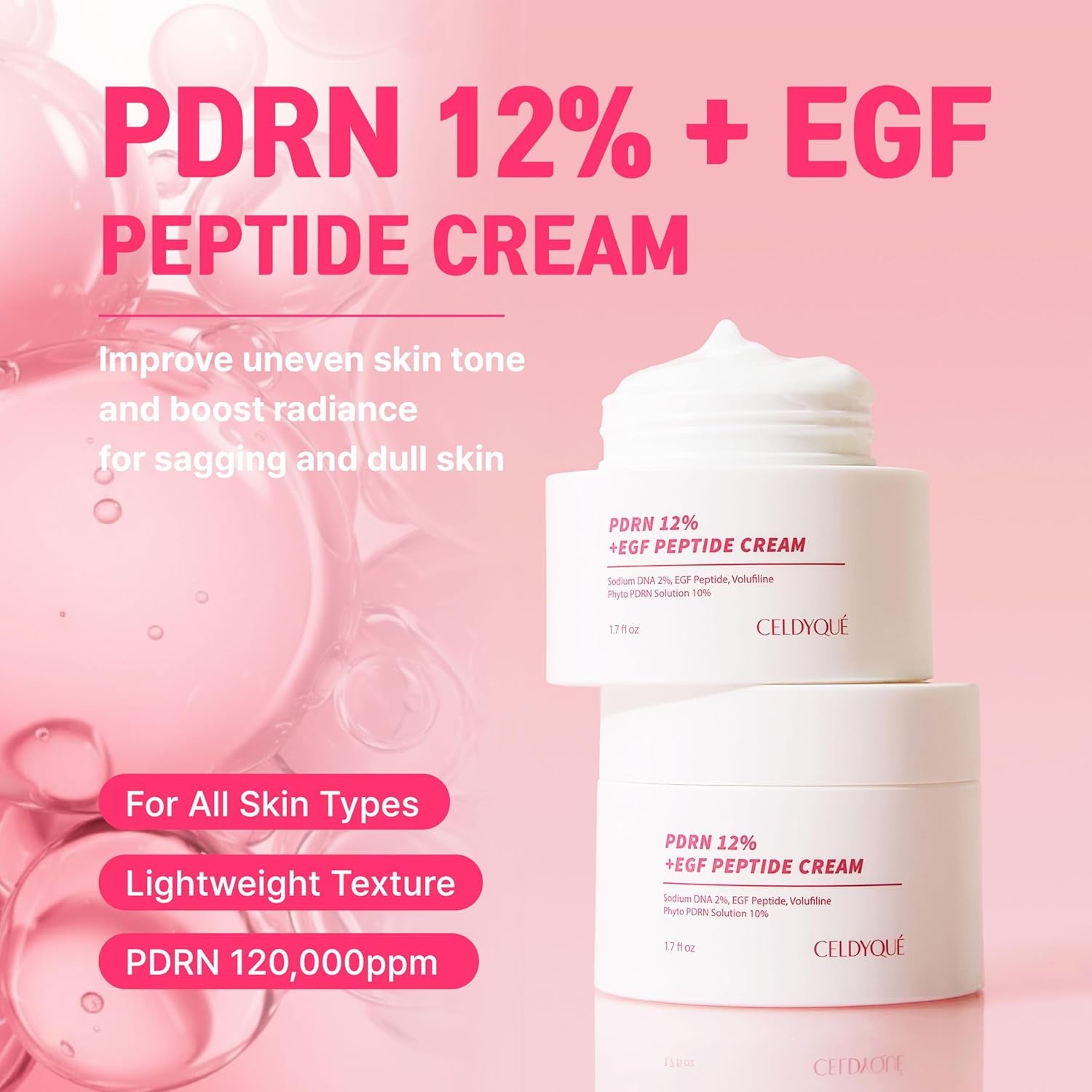 CELDYQUE PDRN 120,000ppm EGF Peptide Cream – Volufiline, Salmon DNA & Niacinamide Post-Microneedling Aftercare | Anti-Ageing | 50ml